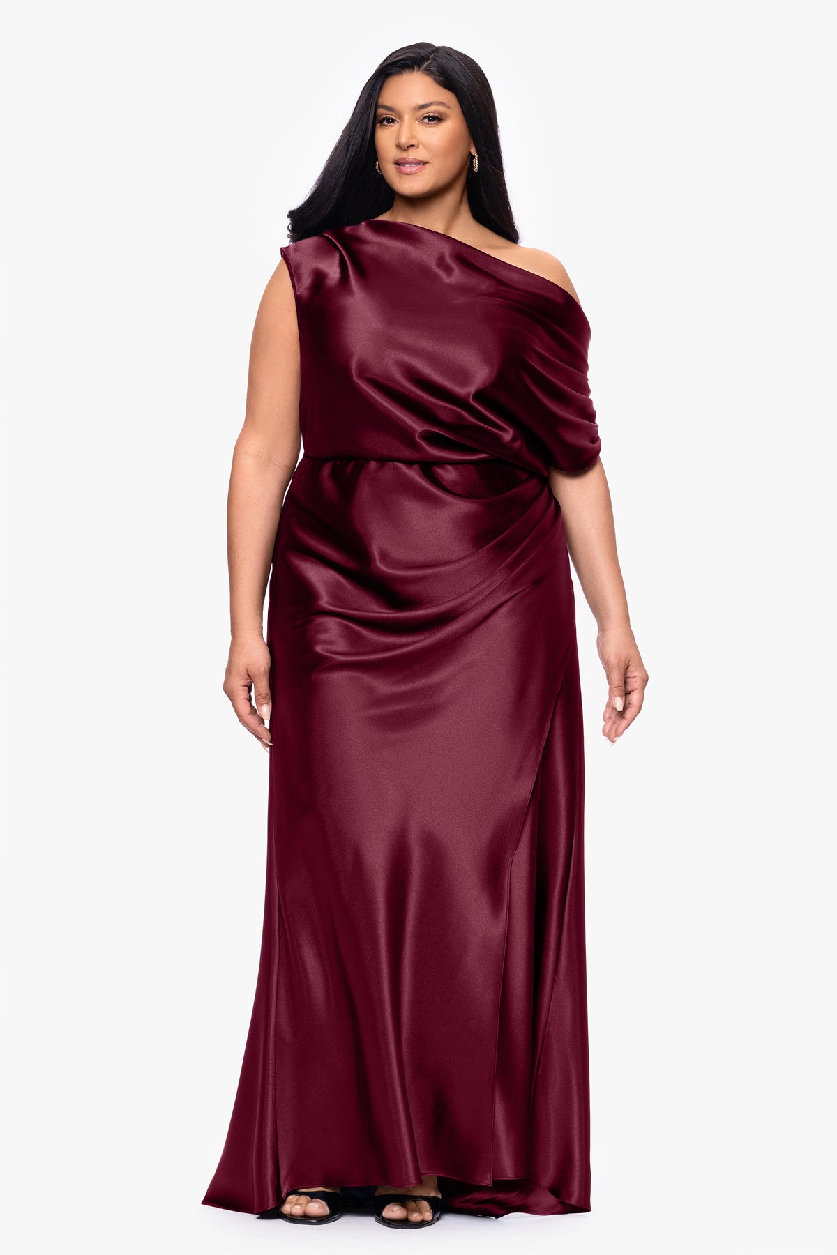 Plus "Sofia" Satin Drop Shoulder Dress