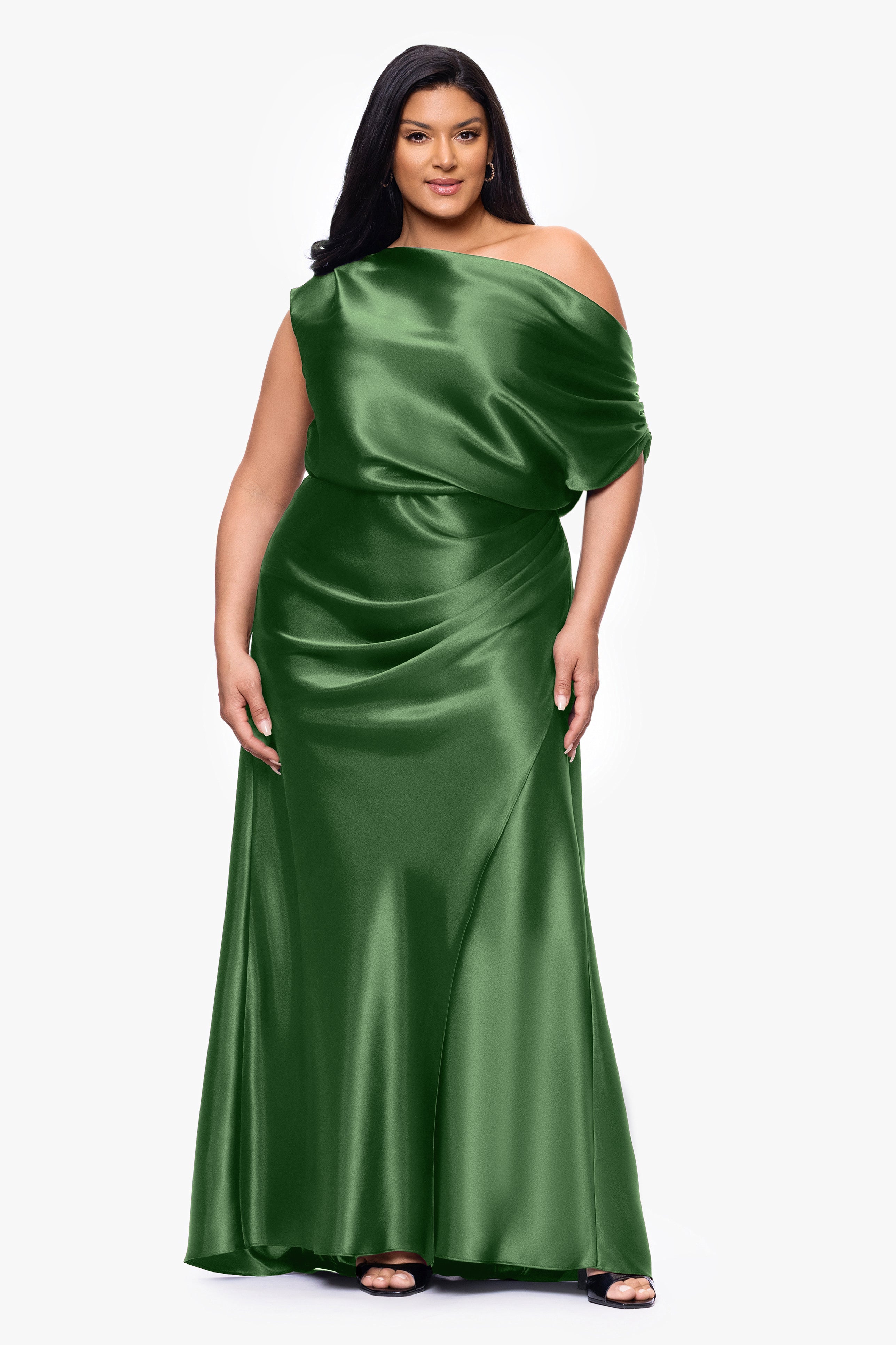 Plus "Sofia" Satin Drop Shoulder Dress