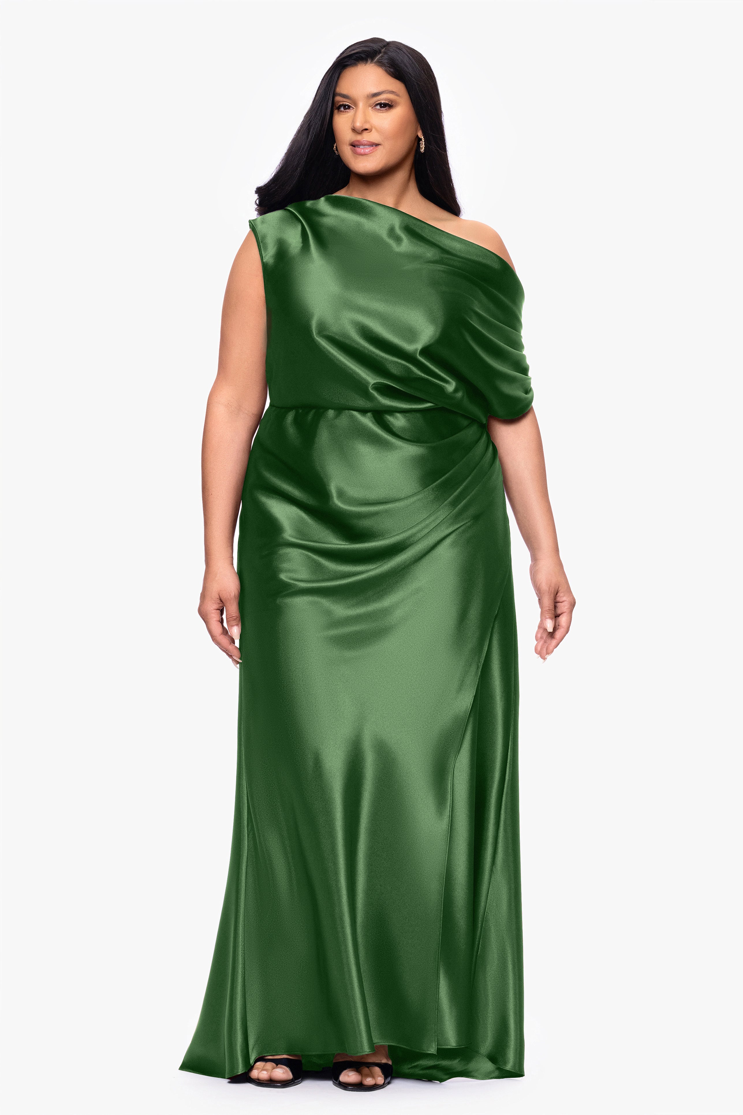 Plus "Sofia" Satin Drop Shoulder Dress