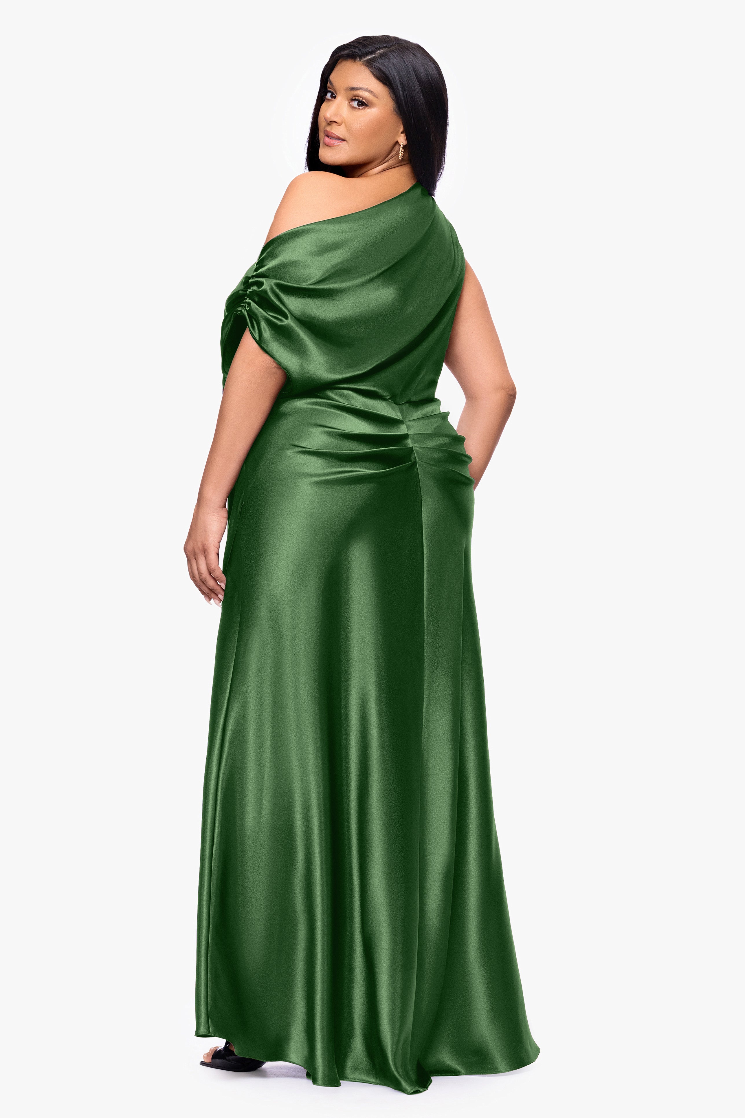 Plus "Sofia" Satin Drop Shoulder Dress