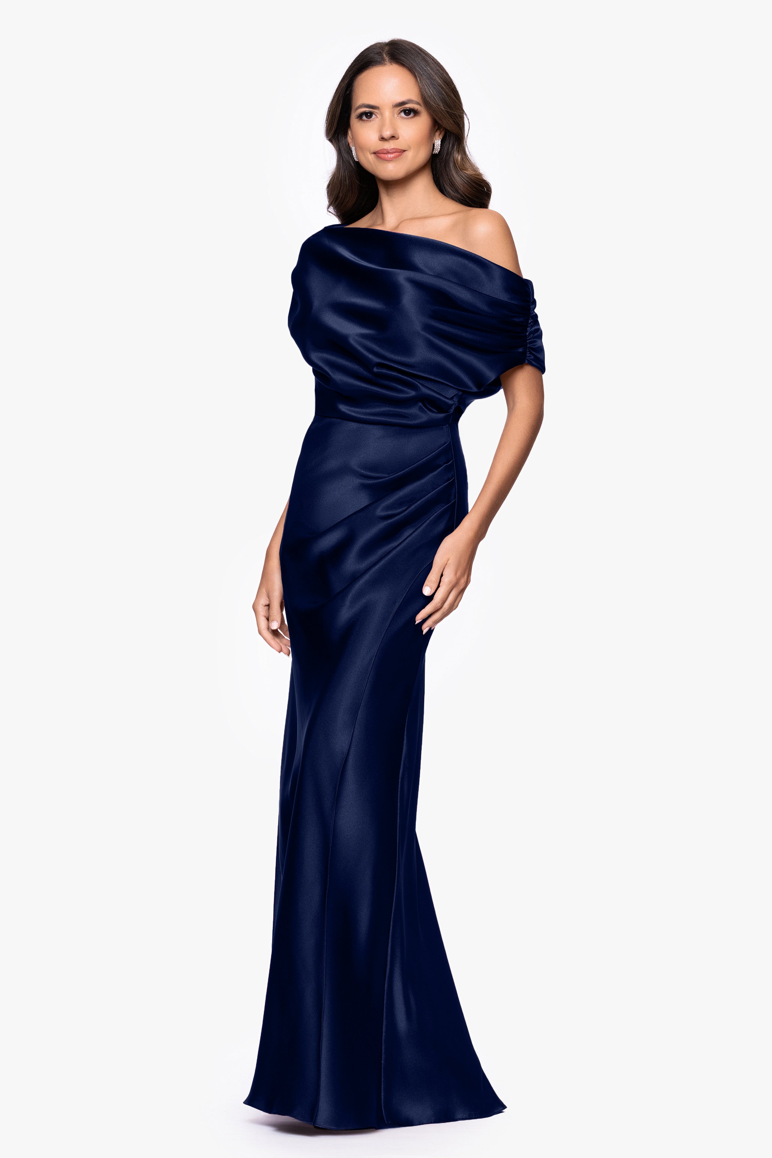 "Sofia" Satin Drop Shoulder Floor Length Dress