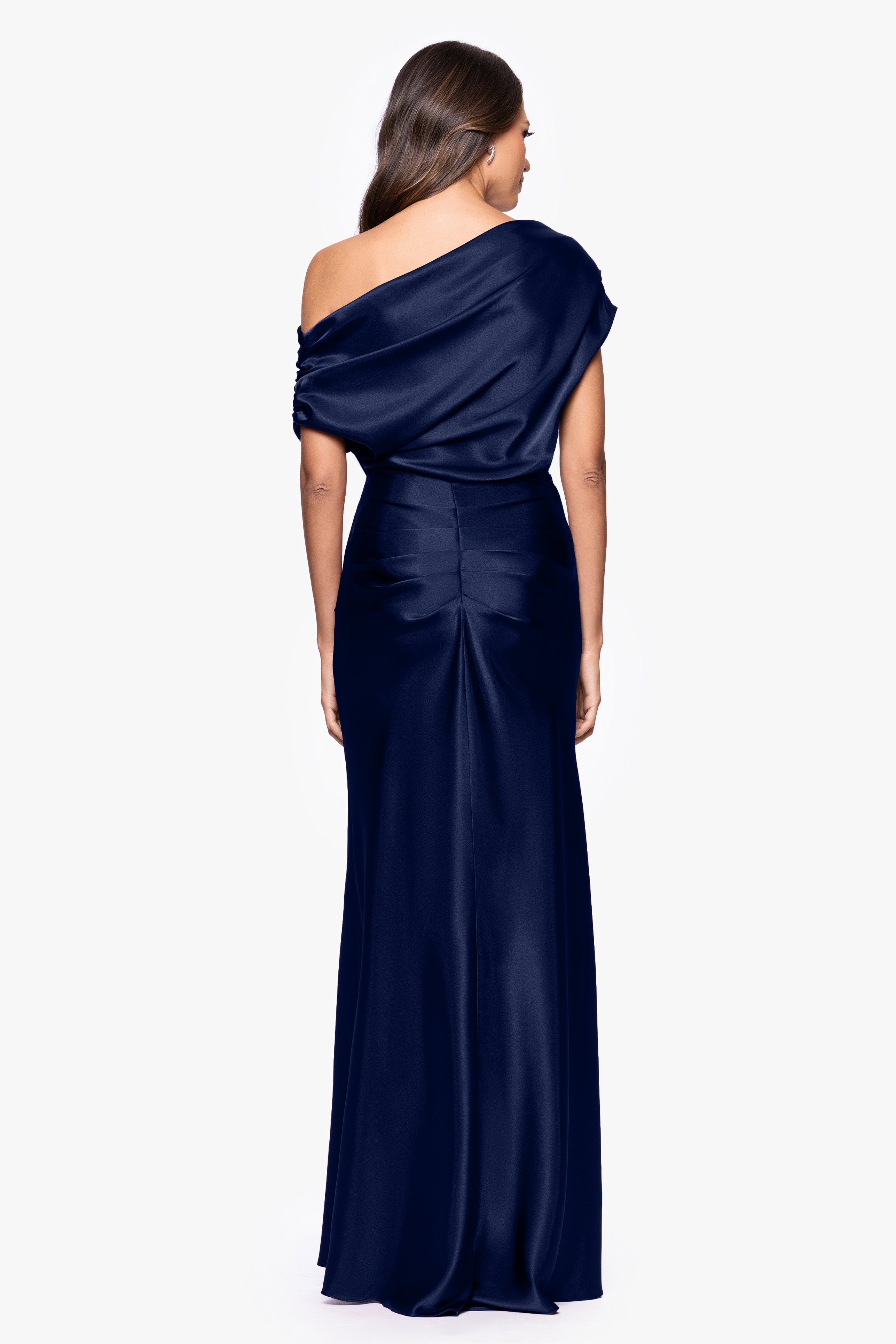 "Sofia" Satin Drop Shoulder Floor Length Dress