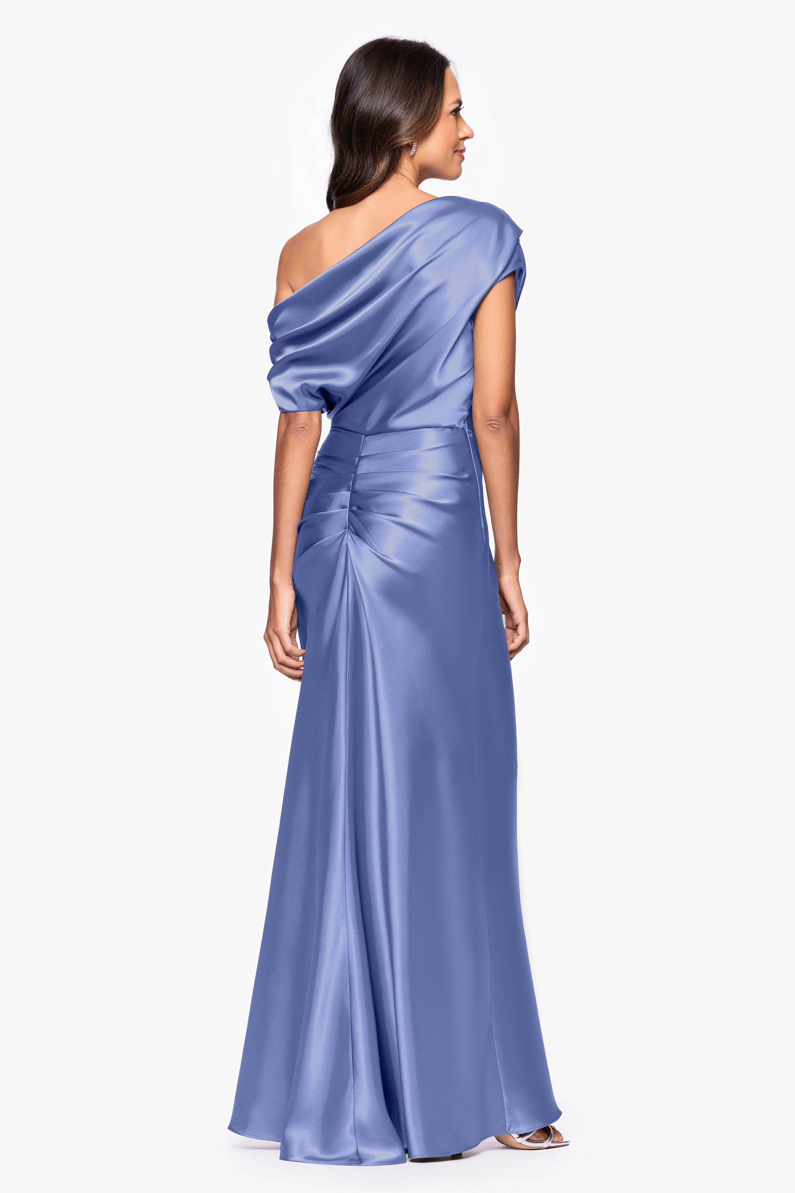 "Sofia" Satin Drop Shoulder Floor Length Dress