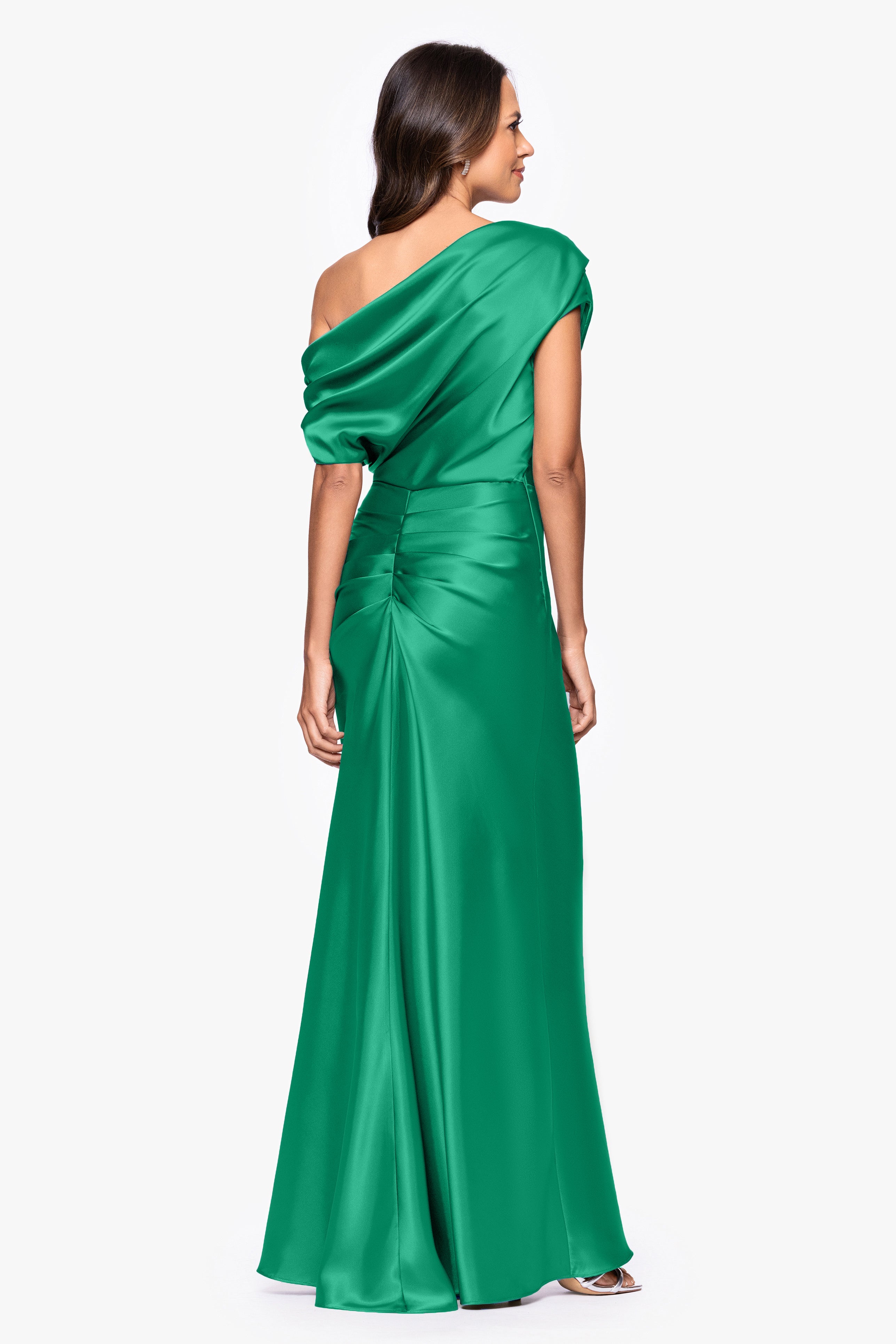 "Sofia" Satin Drop Shoulder Floor Length Dress