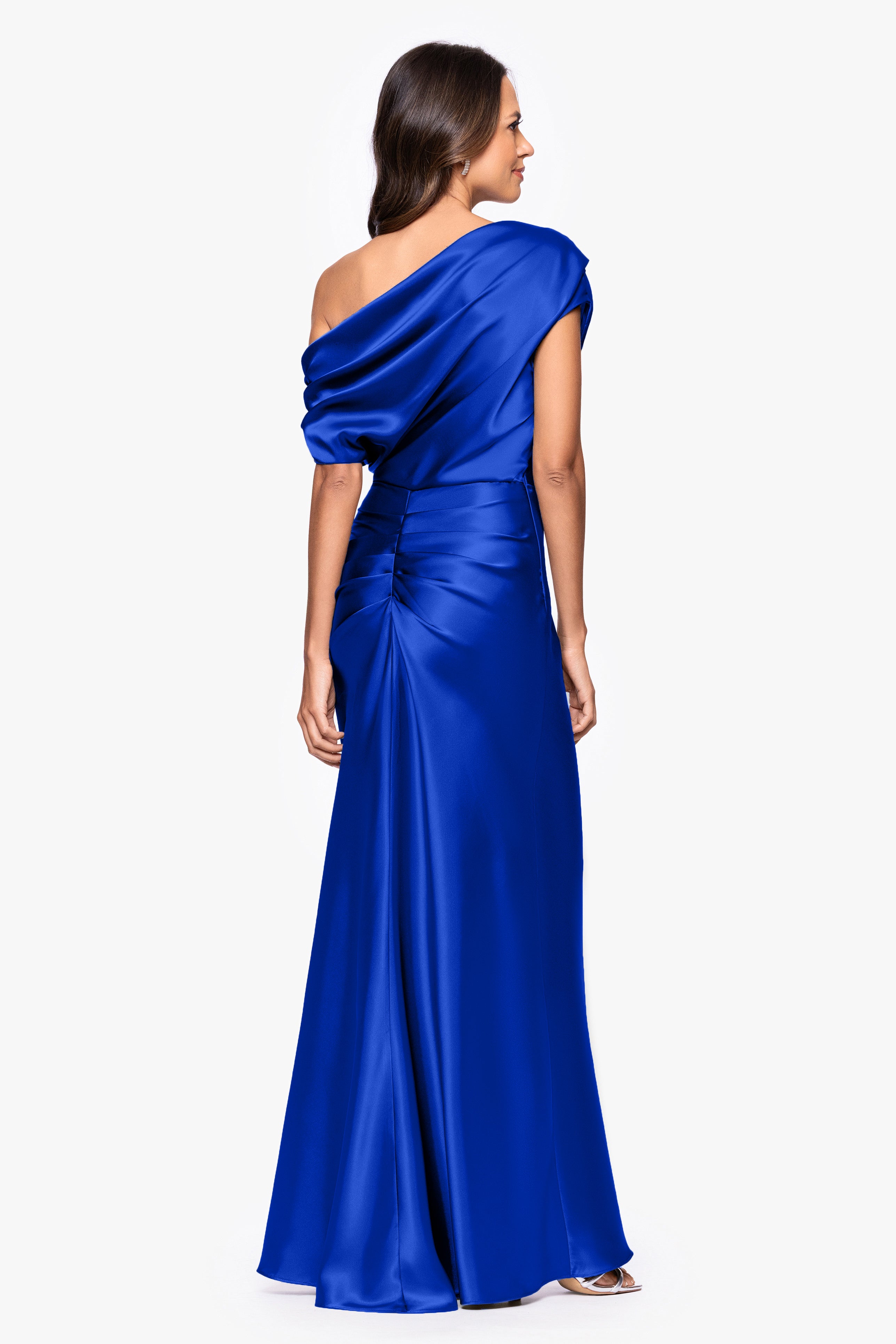 "Sofia" Satin Drop Shoulder Floor Length Dress