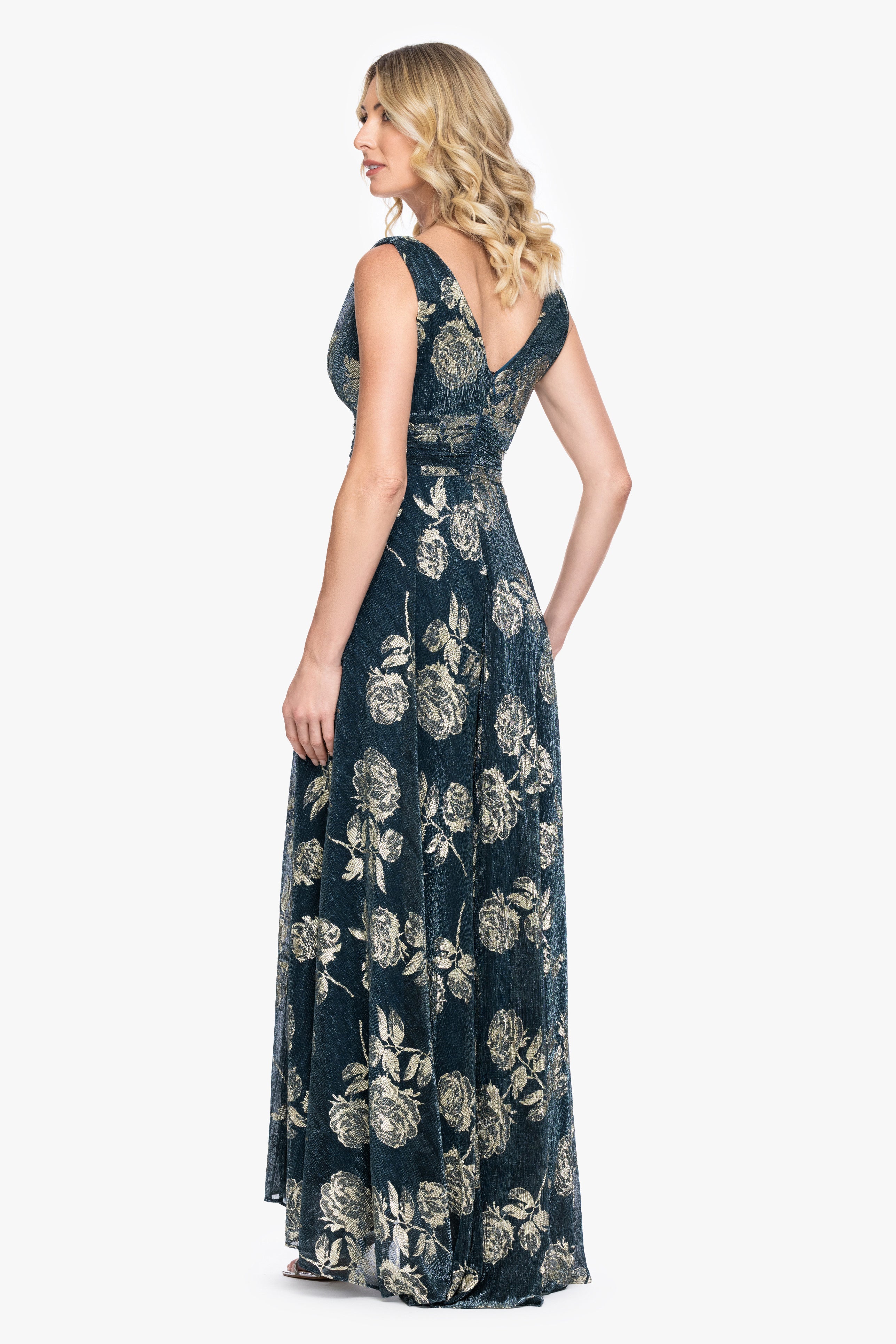 "Cordelia" Metallic Print V-Neck Dress