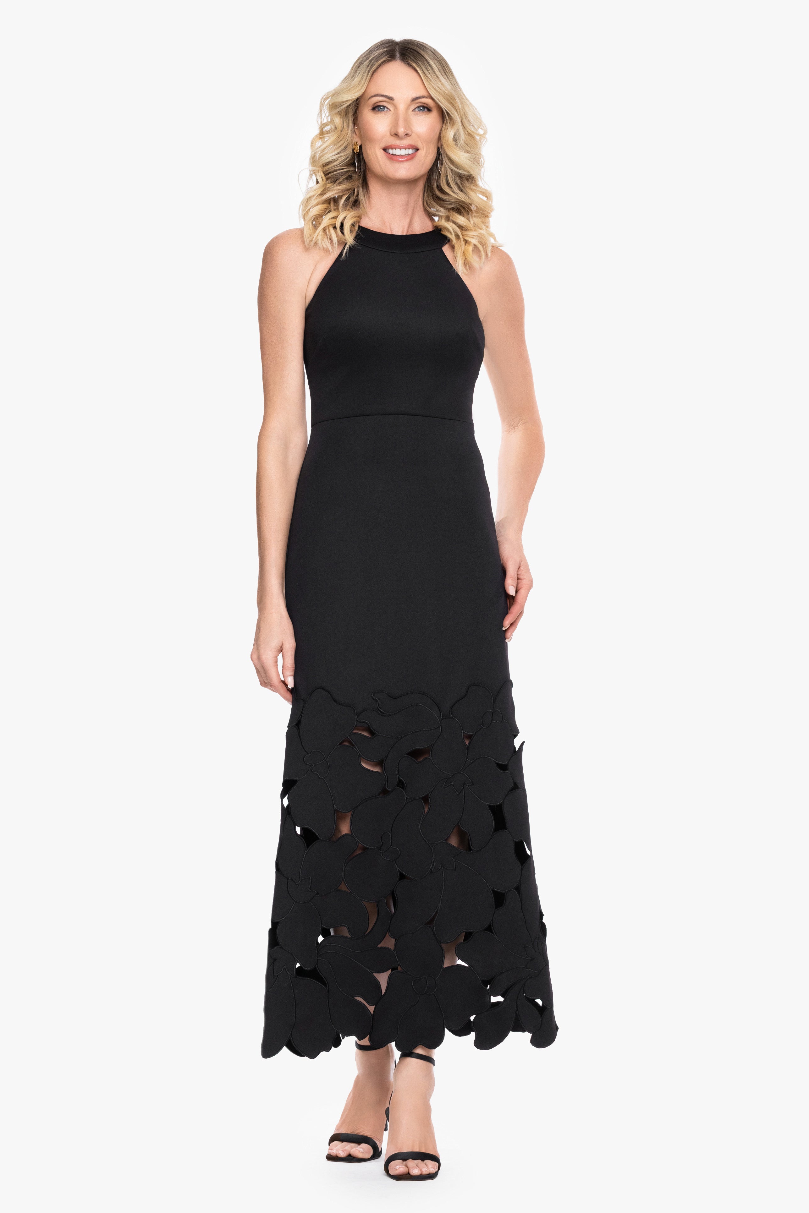 "Mallory" Techno Scuba Laser Cut Long Dress