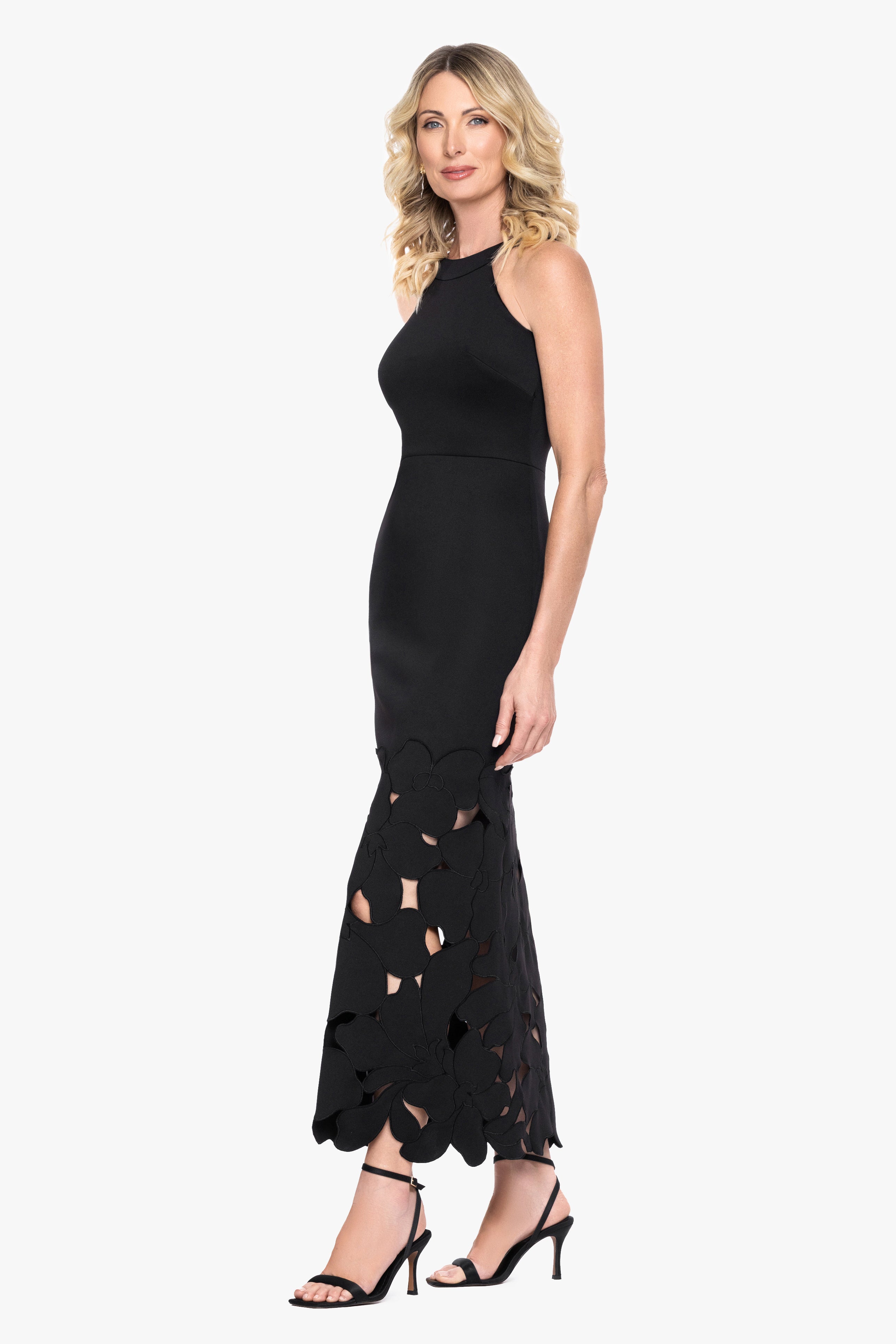 "Mallory" Techno Scuba Laser Cut Long Dress