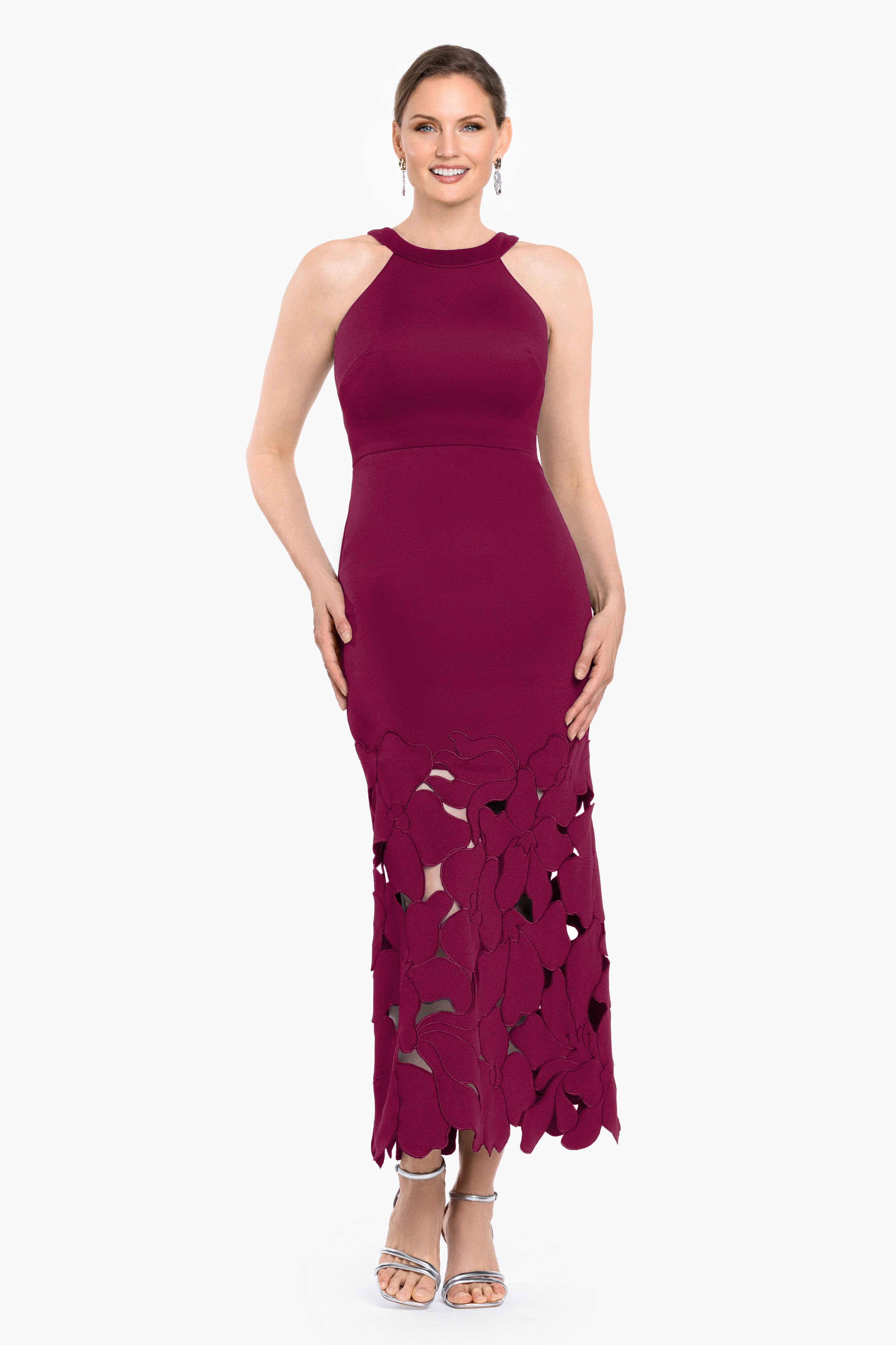 Petite "Mallory" Techno Scuba Laser Cut Dress