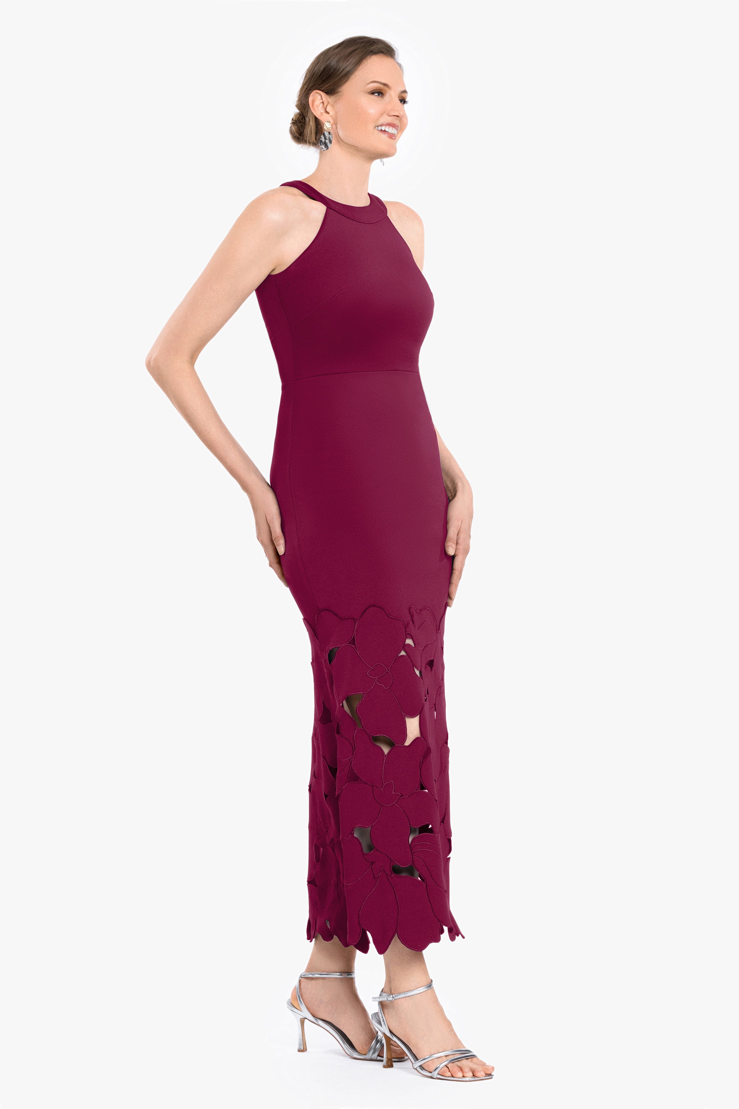 Petite "Mallory" Techno Scuba Laser Cut Dress