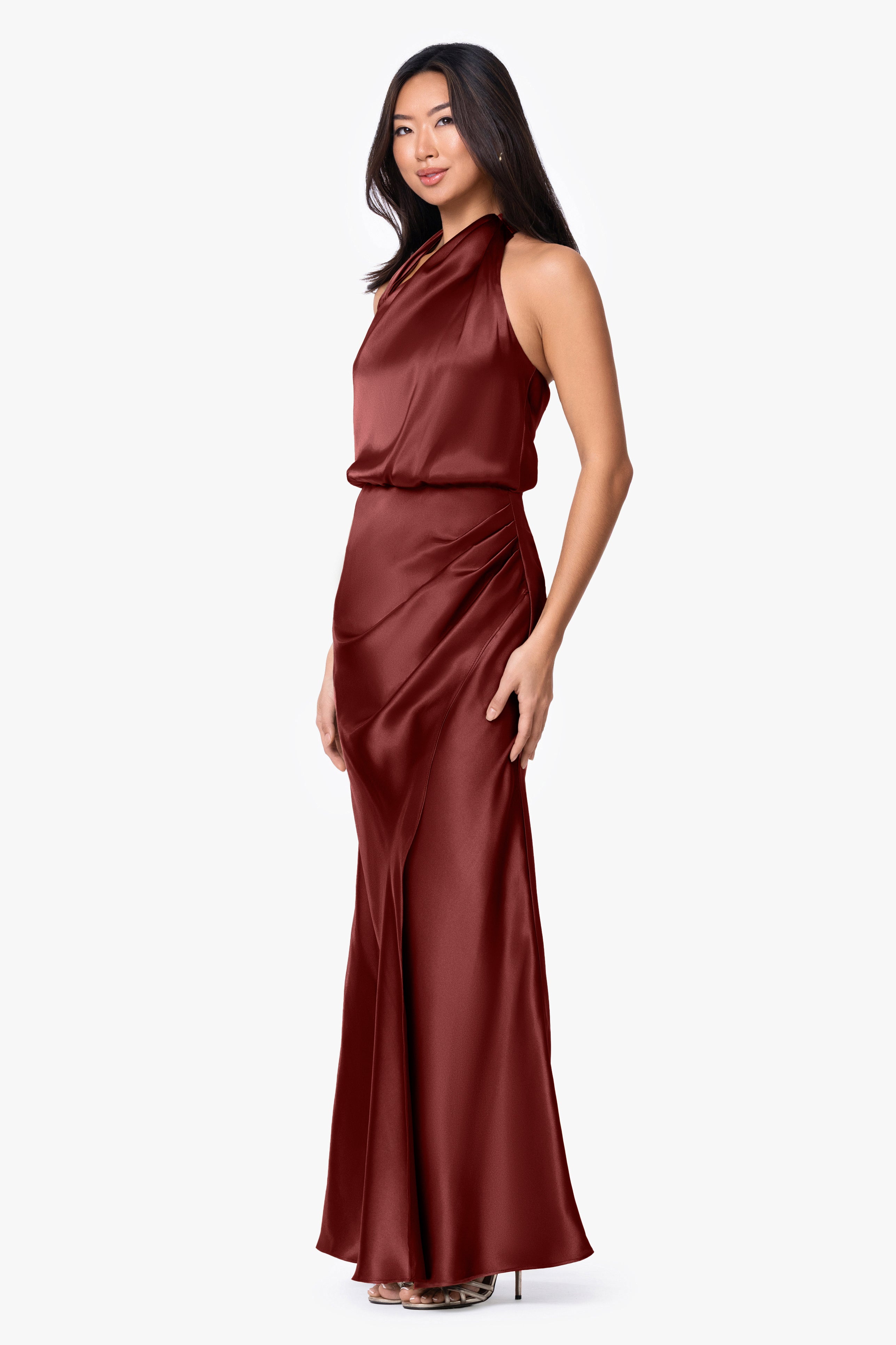 "Lara" Satin Halter Ruched Dress