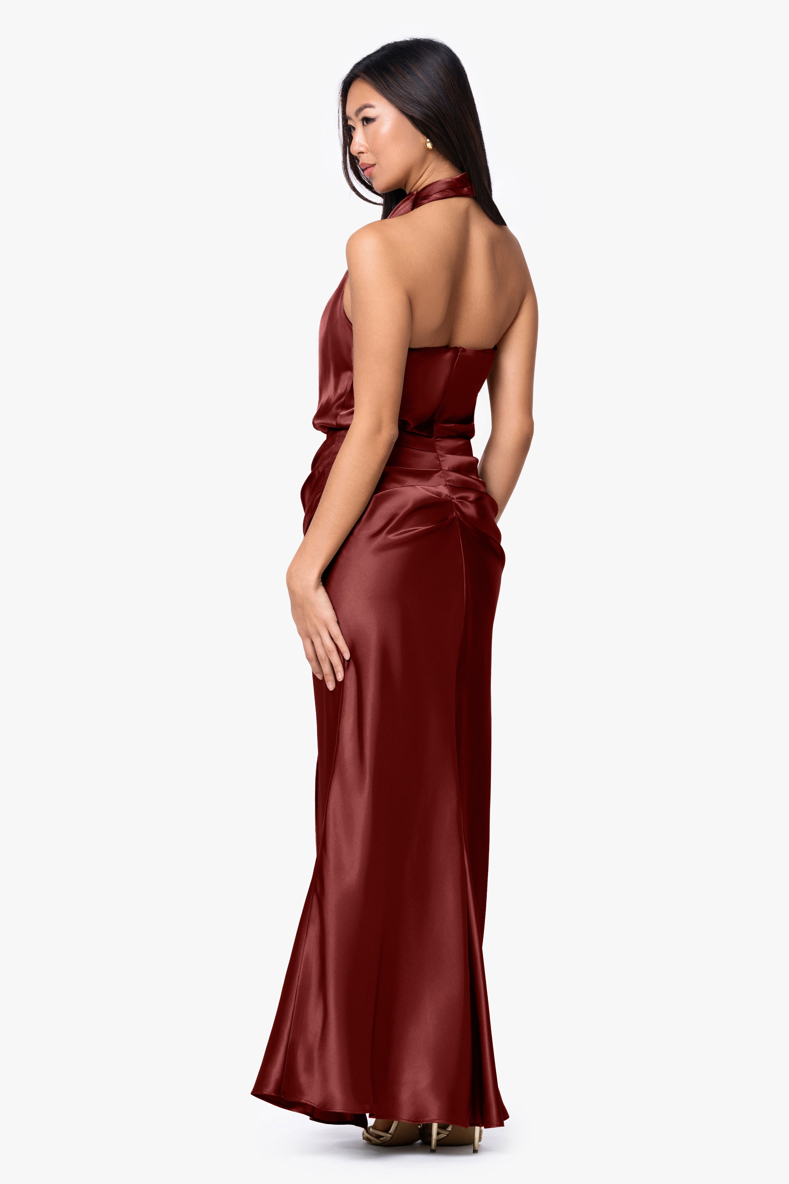 "Lara" Satin Halter Ruched Dress
