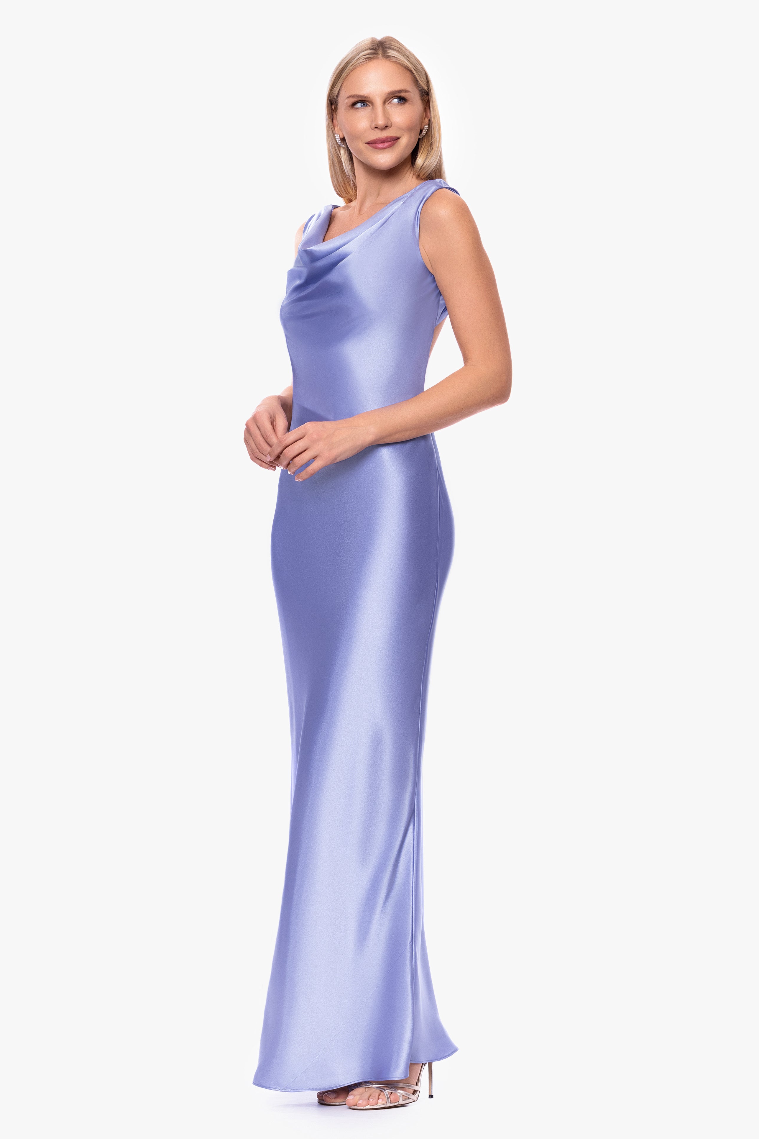 "Amora" Satin Backless Floor Length Dress