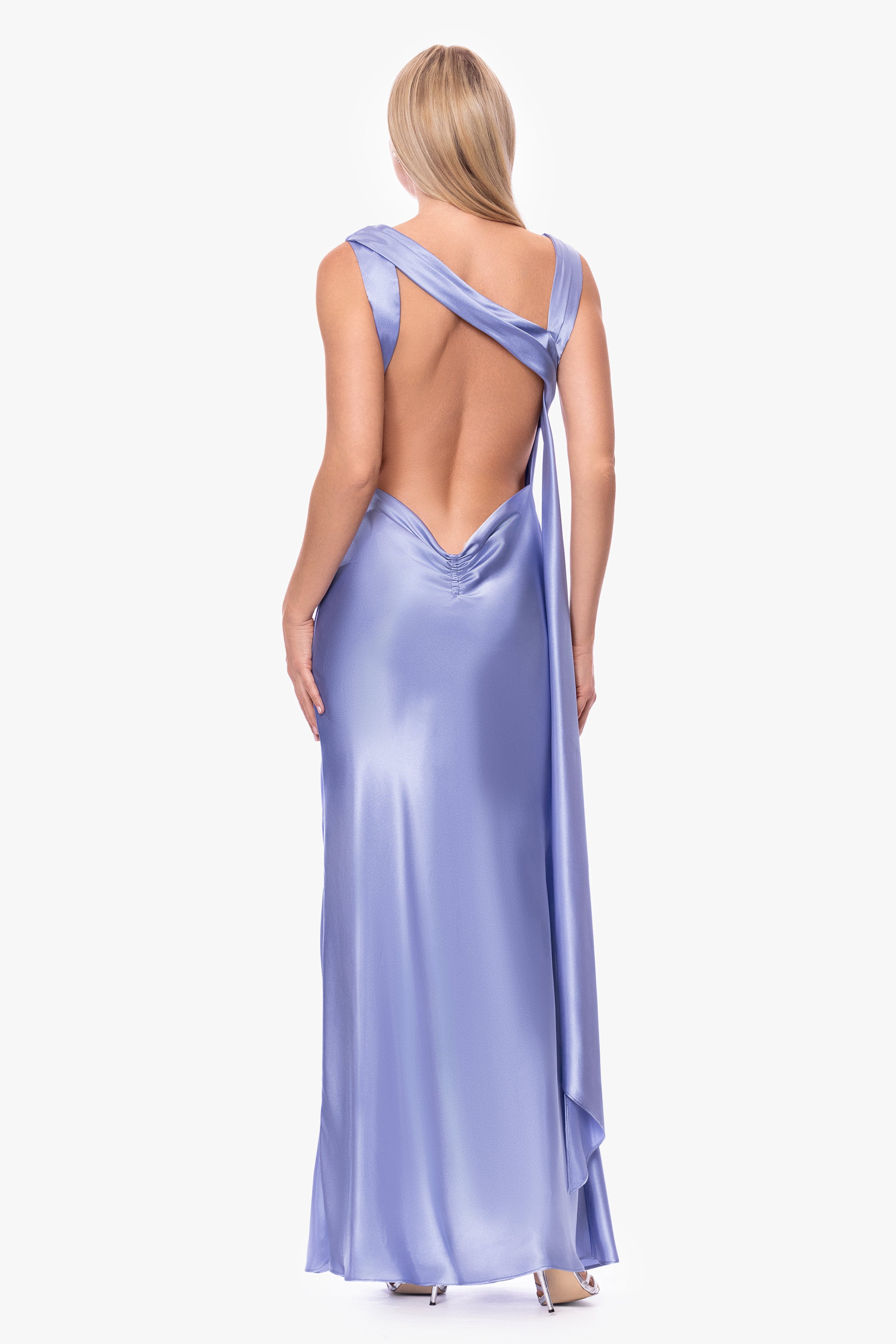 "Amora" Satin Backless Floor Length Dress