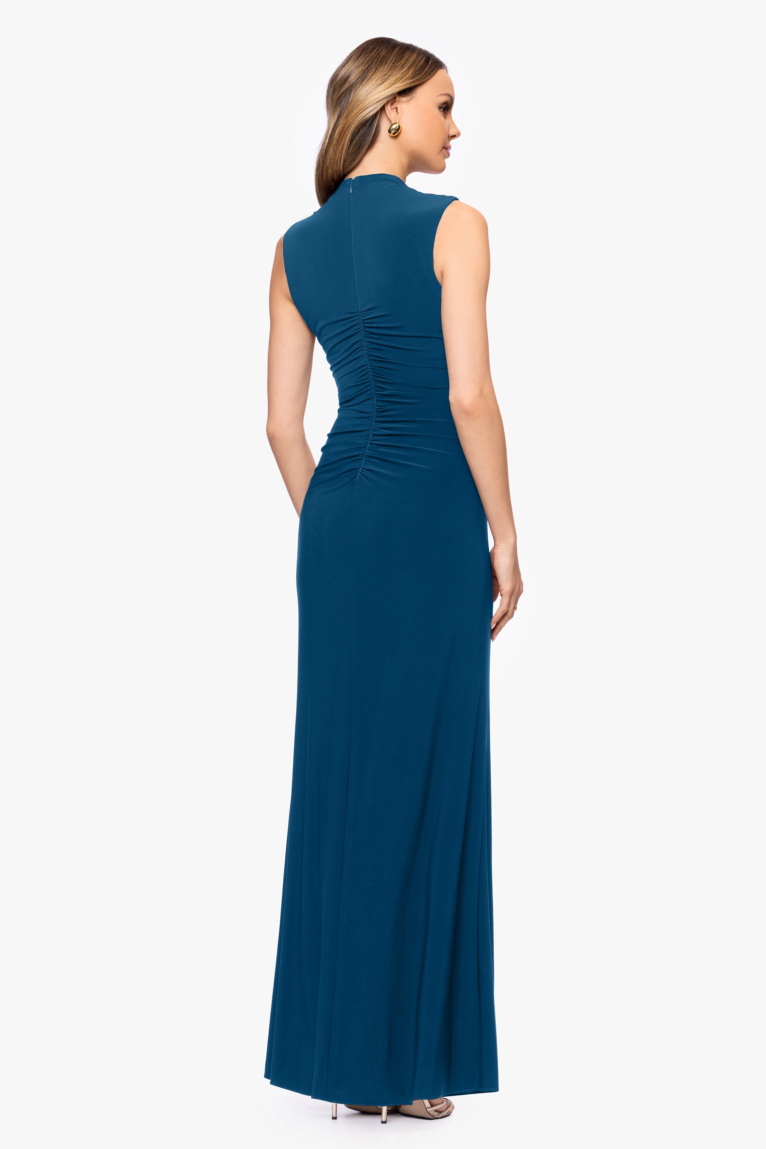 "Perry" Jersey Knit Rouched Floor Length Dress