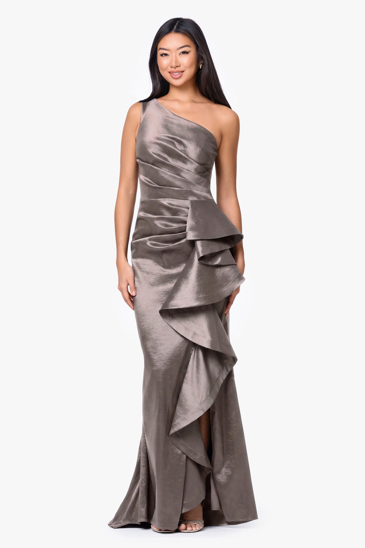 "Evangeline" Taffeta One Shoulder Dress