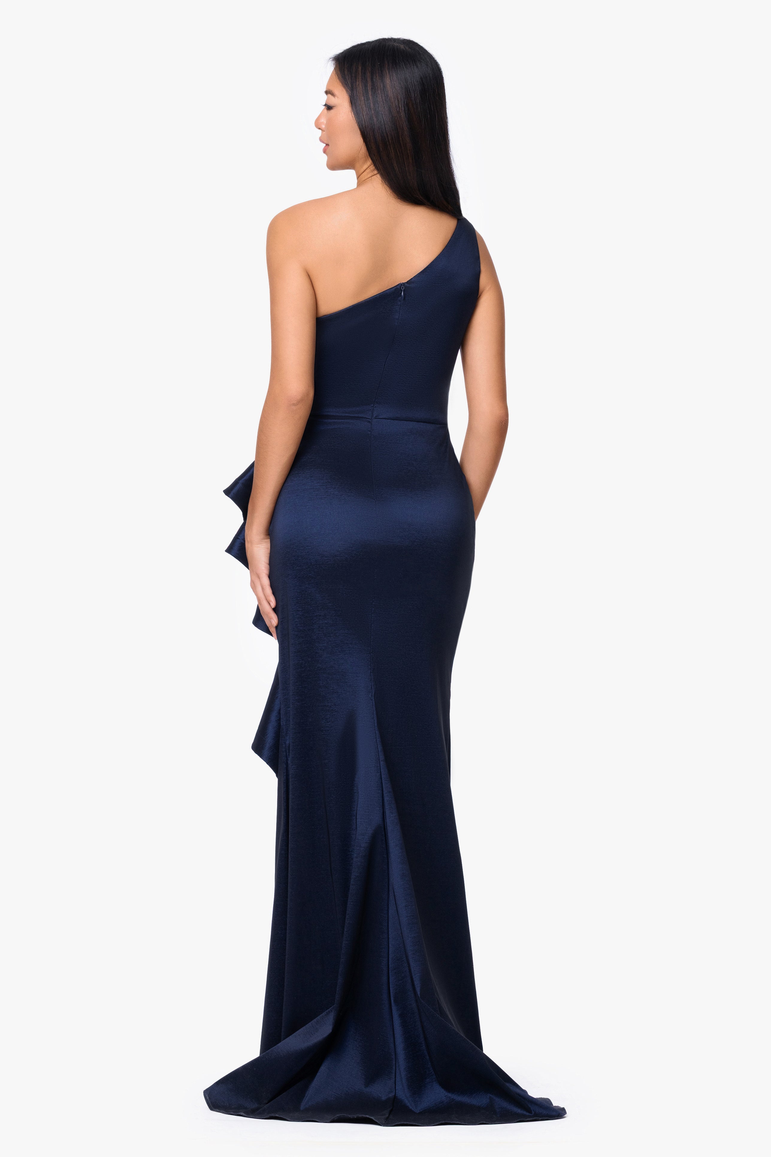 "Evangeline" Taffeta One-Shoulder Long Dress