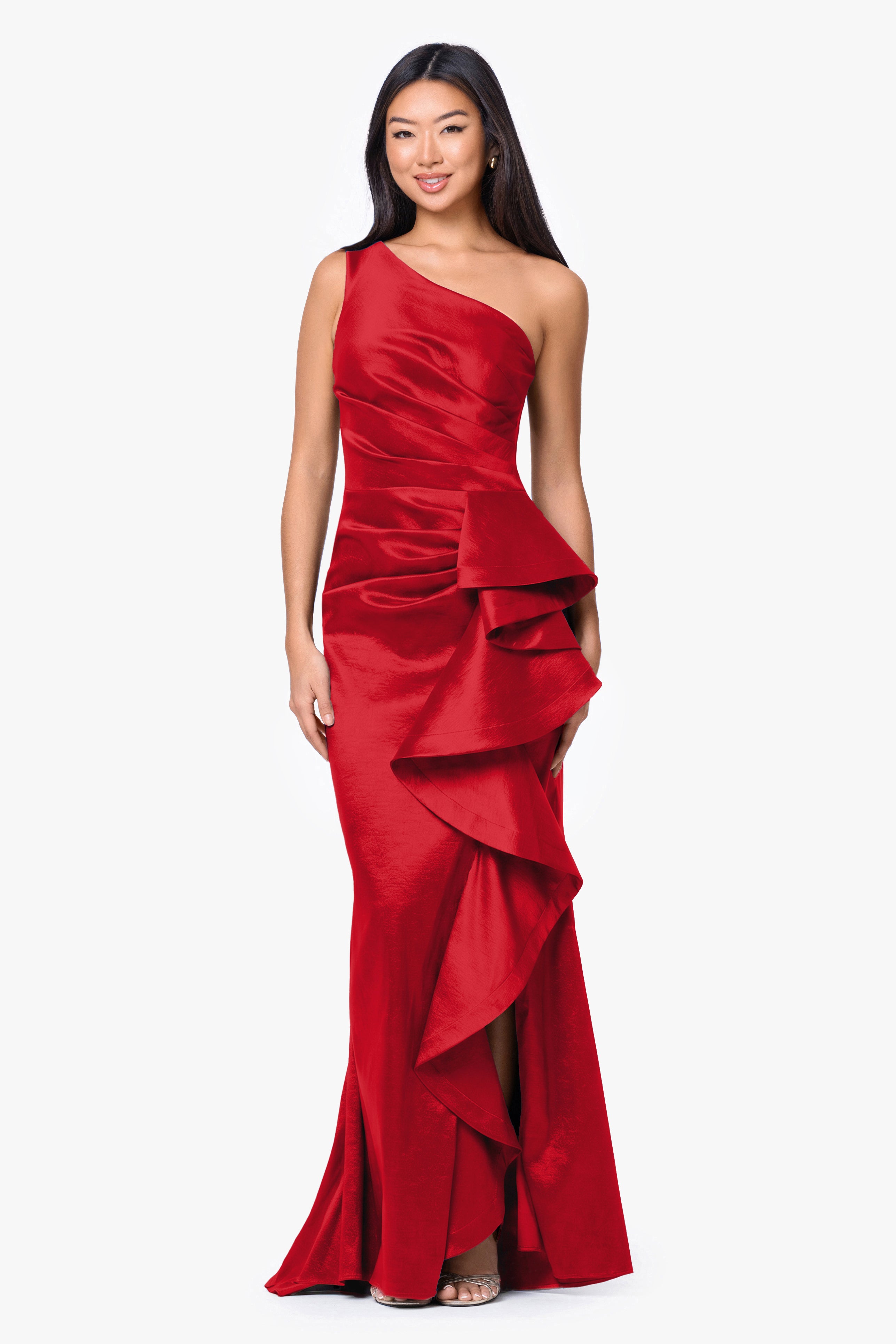 "Evangeline" Taffeta One Shoulder Dress