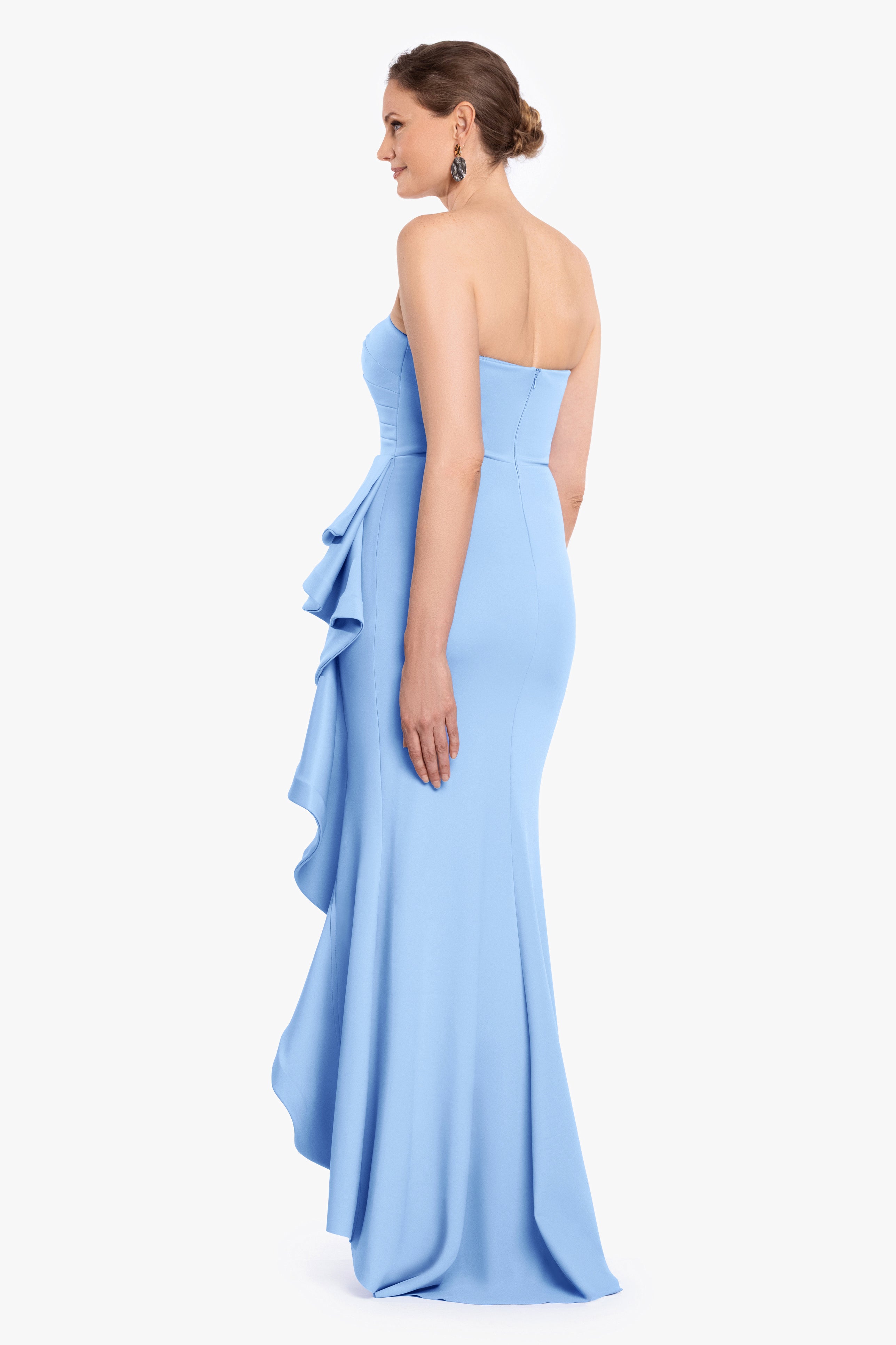 "Davina" Techno Scuba Strapless Ruffle Dress