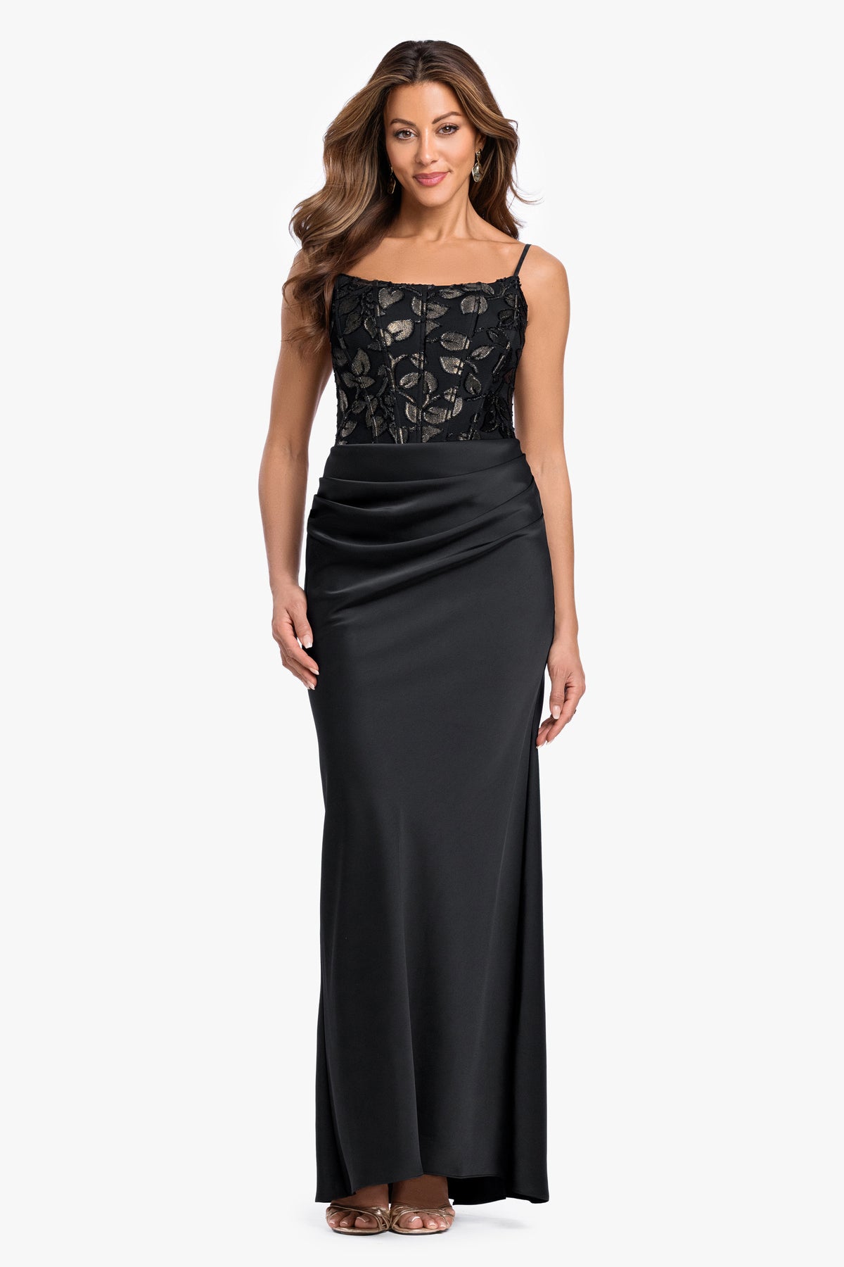 "Claudia" Clipped Burnout & Satin Skirt Dress