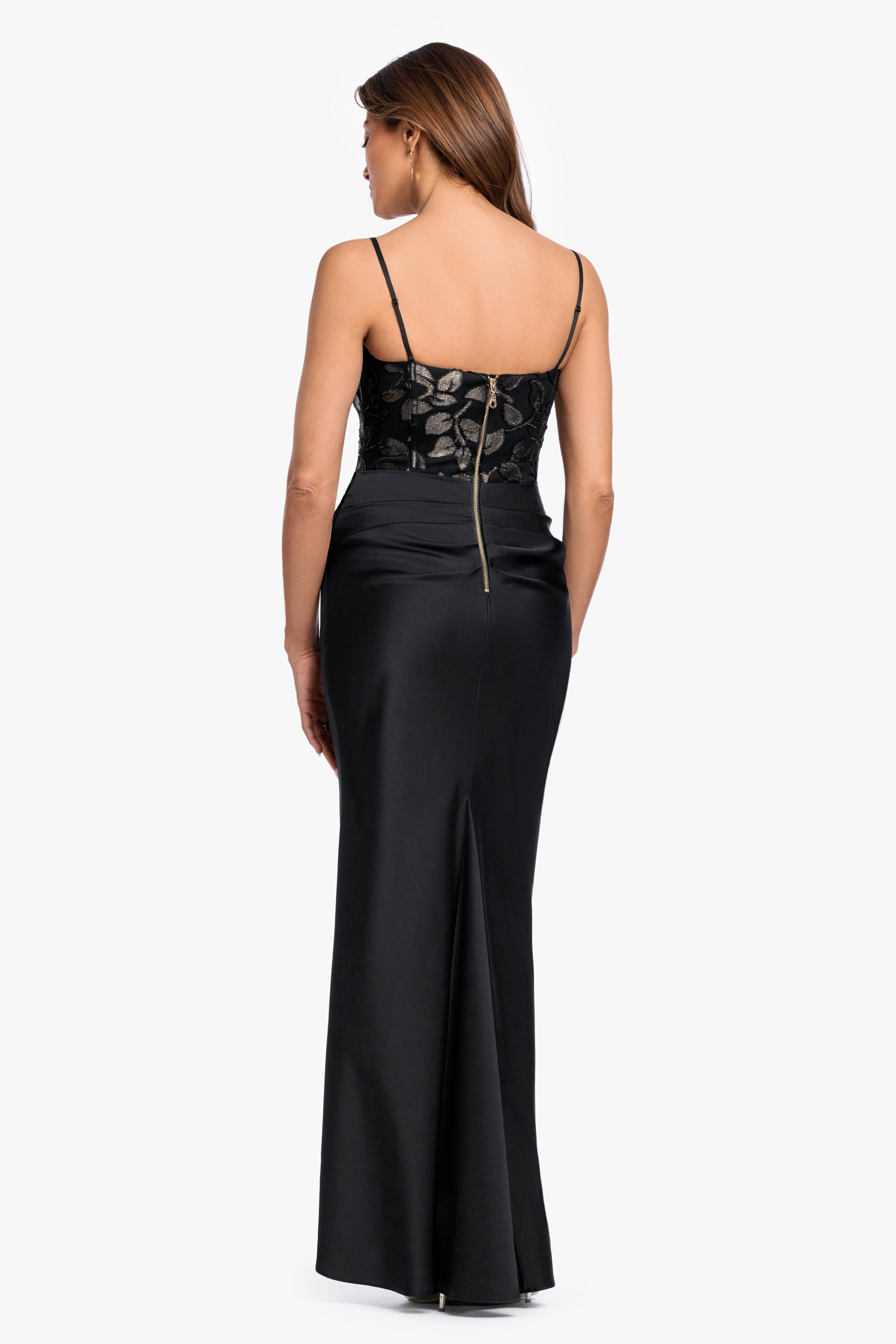 "Claudia" Clipped Burnout & Satin Skirt Dress