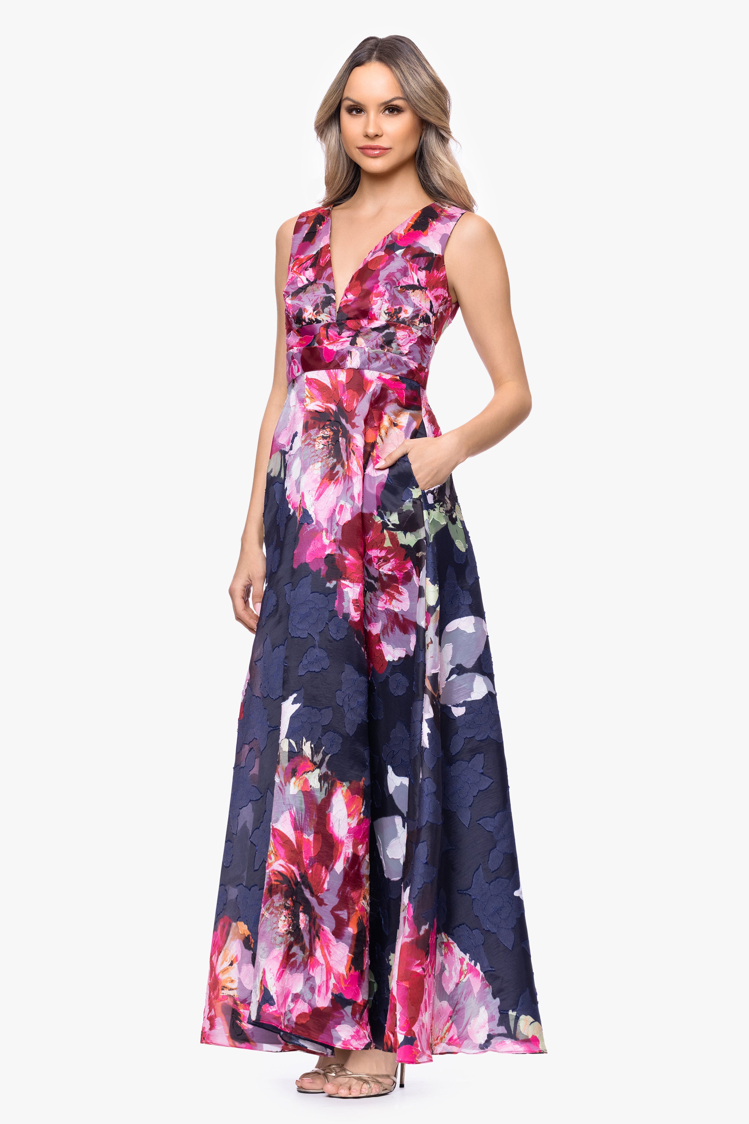 "Teagan" Jacquard Printed V-Neck Dress