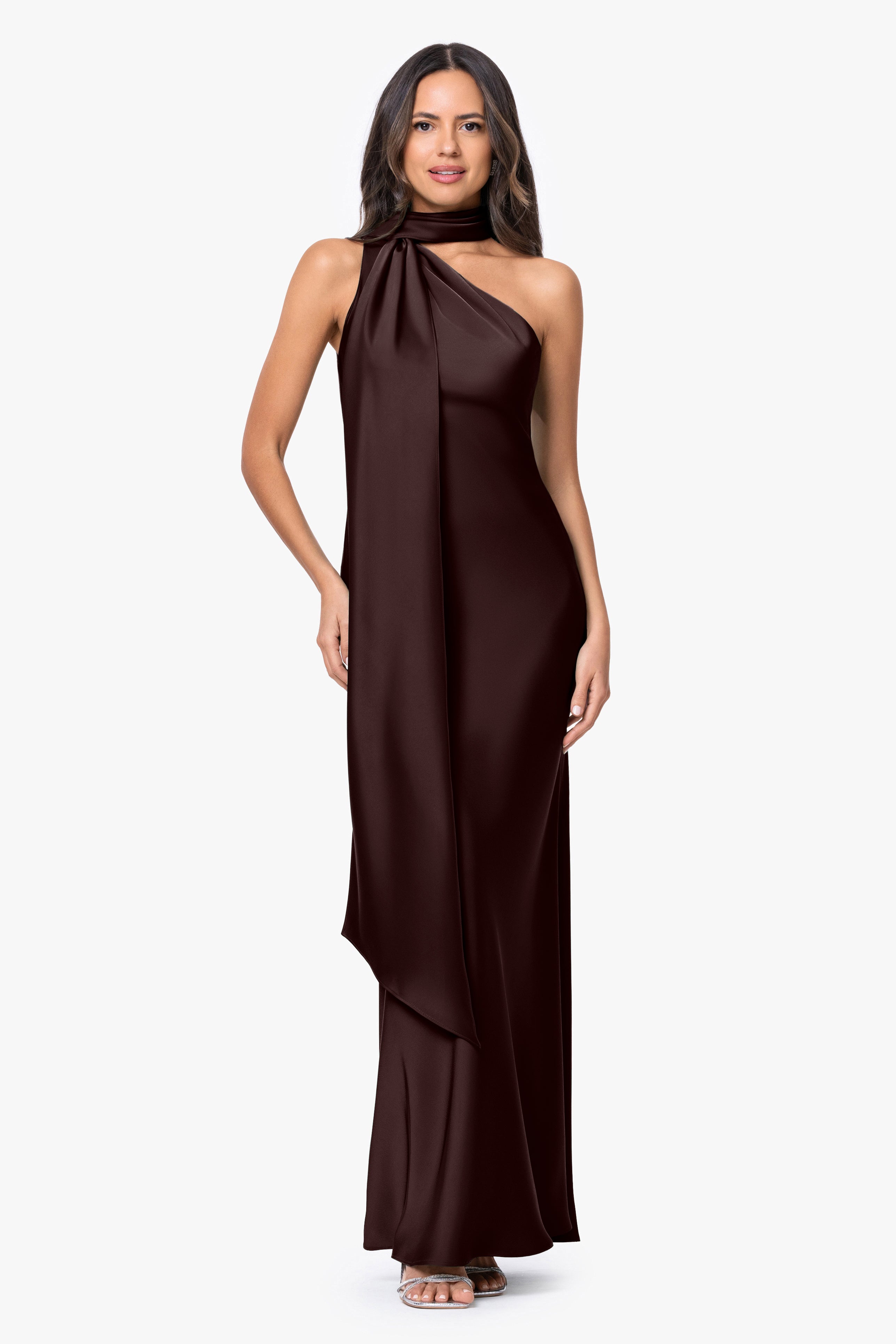 "Fallon" Satin Asymmetrical Necktie Sash Dress