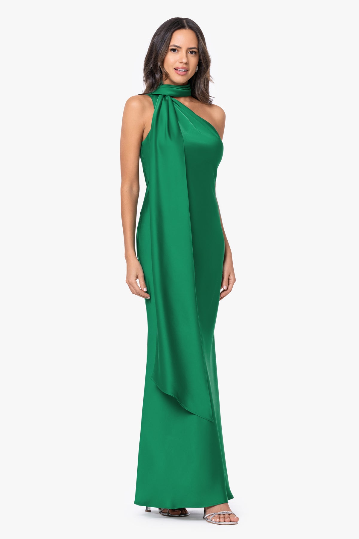 "Fallon" Satin Asymmetrical Necktie Sash Dress