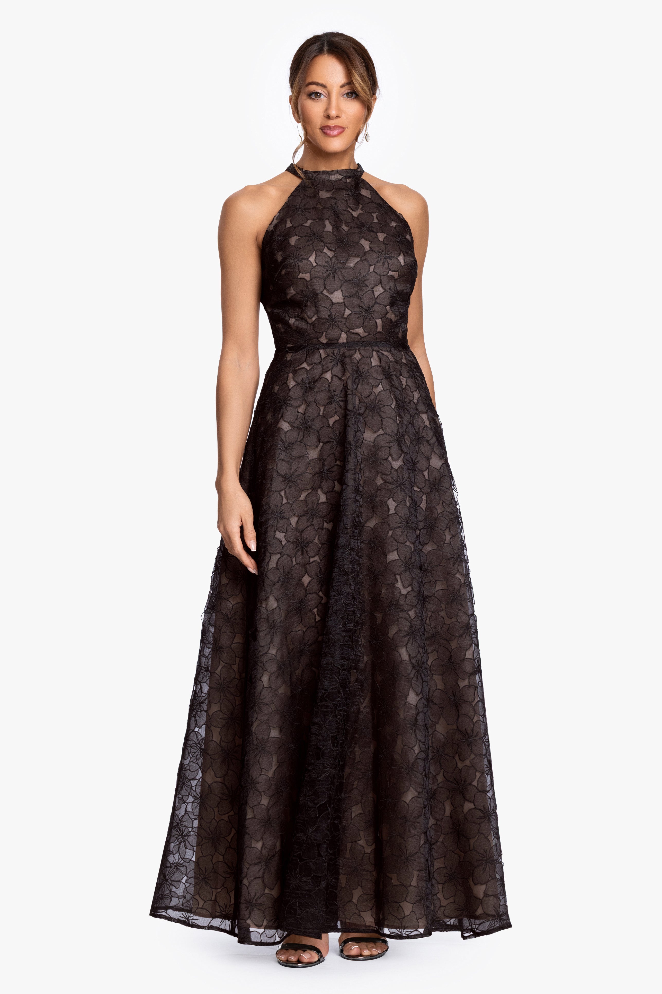 "Darcy" Embellished Gauze Cut Long Gown
