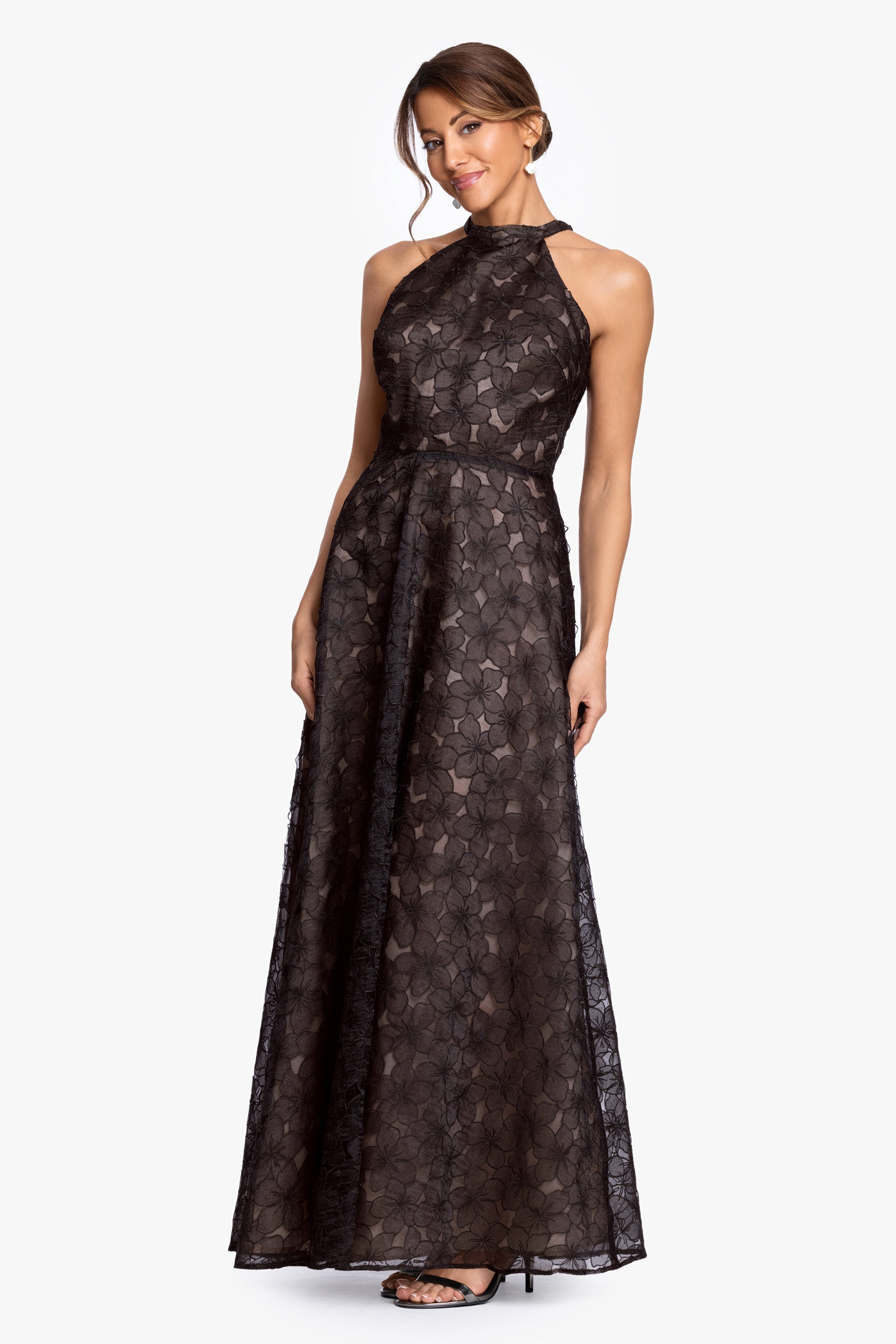 "Darcy" Embellished Gauze Cut Long Gown