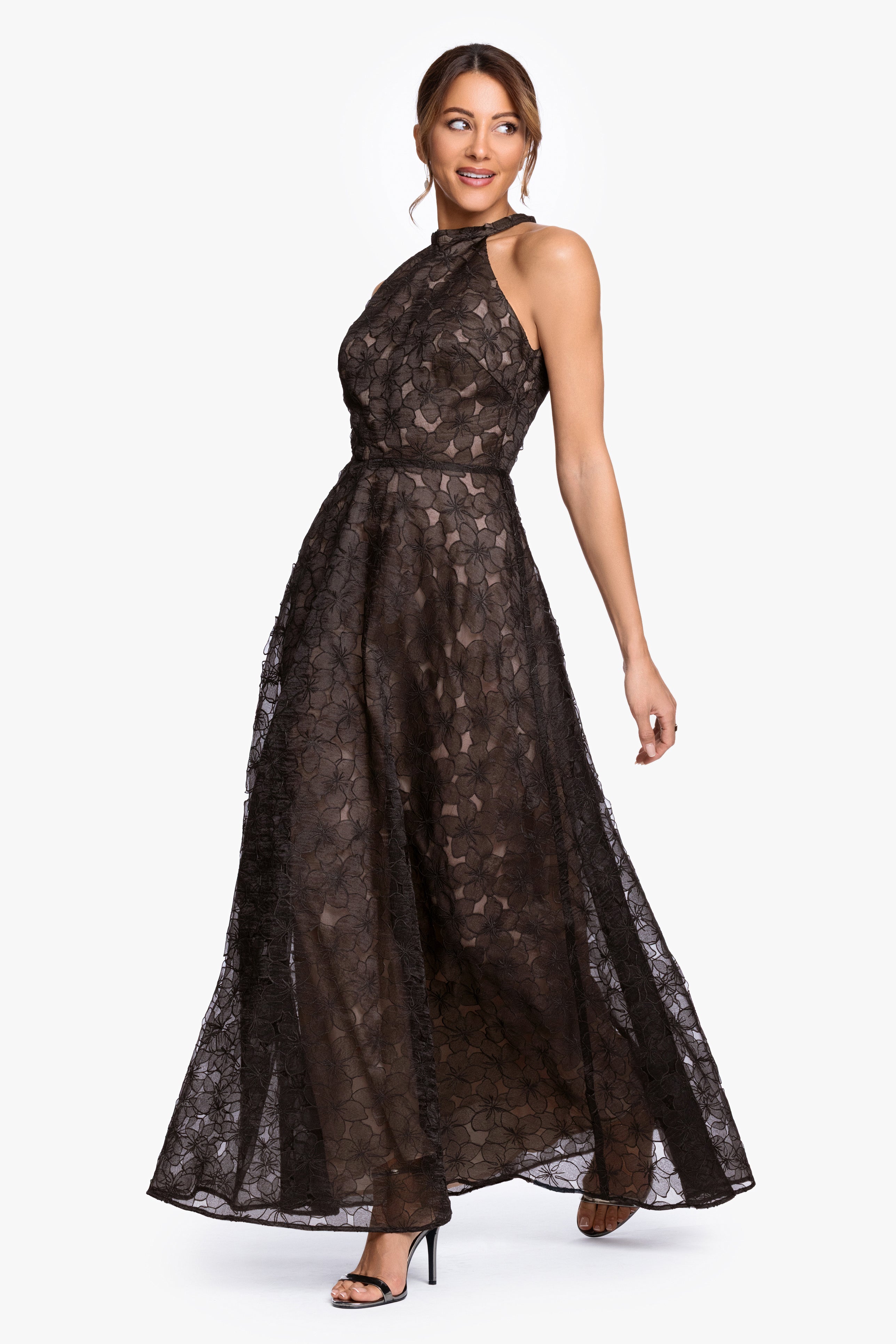 "Darcy" Embellished Gauze Cut Long Gown