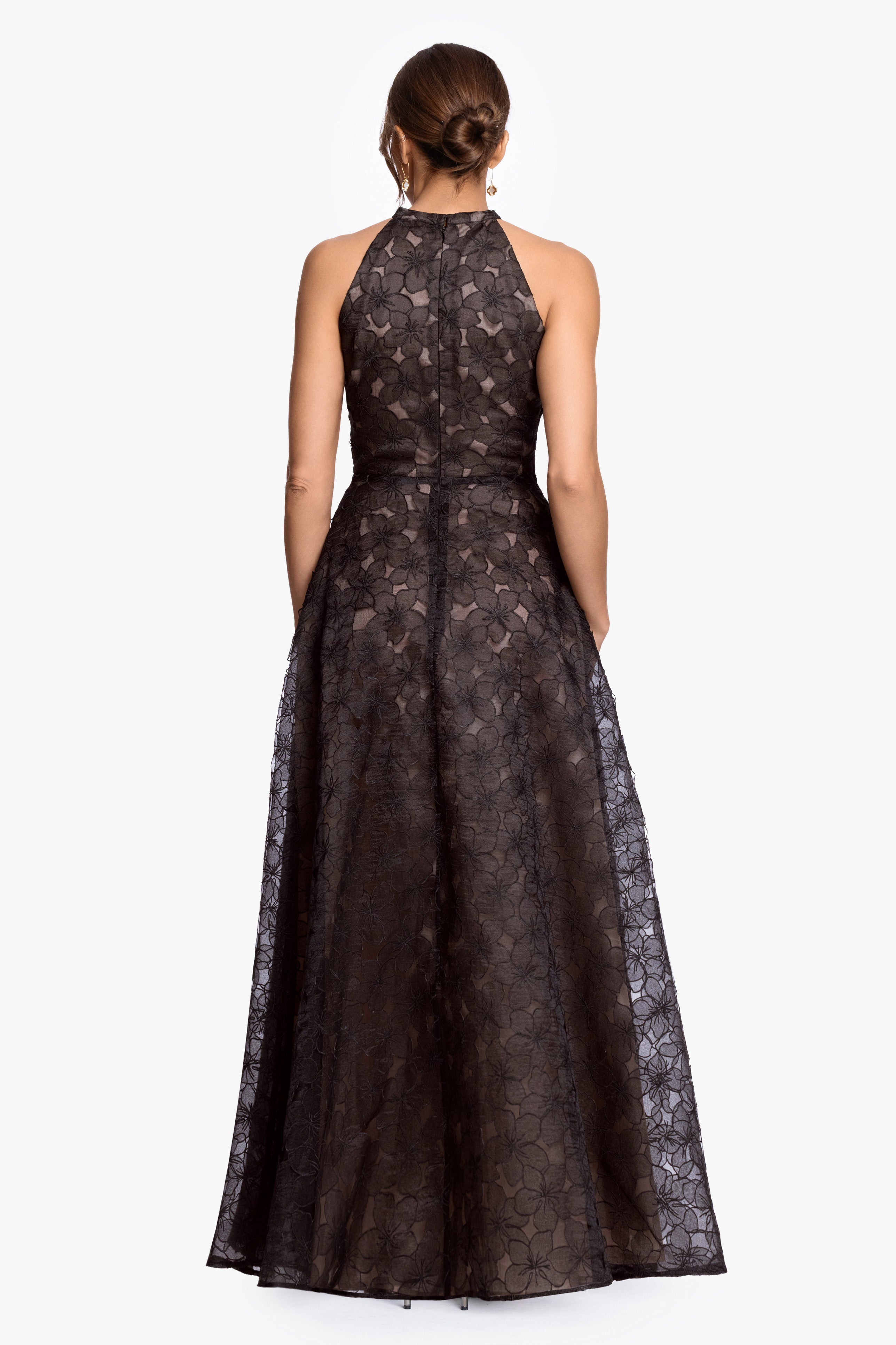 "Darcy" Embellished Gauze Cut Long Gown
