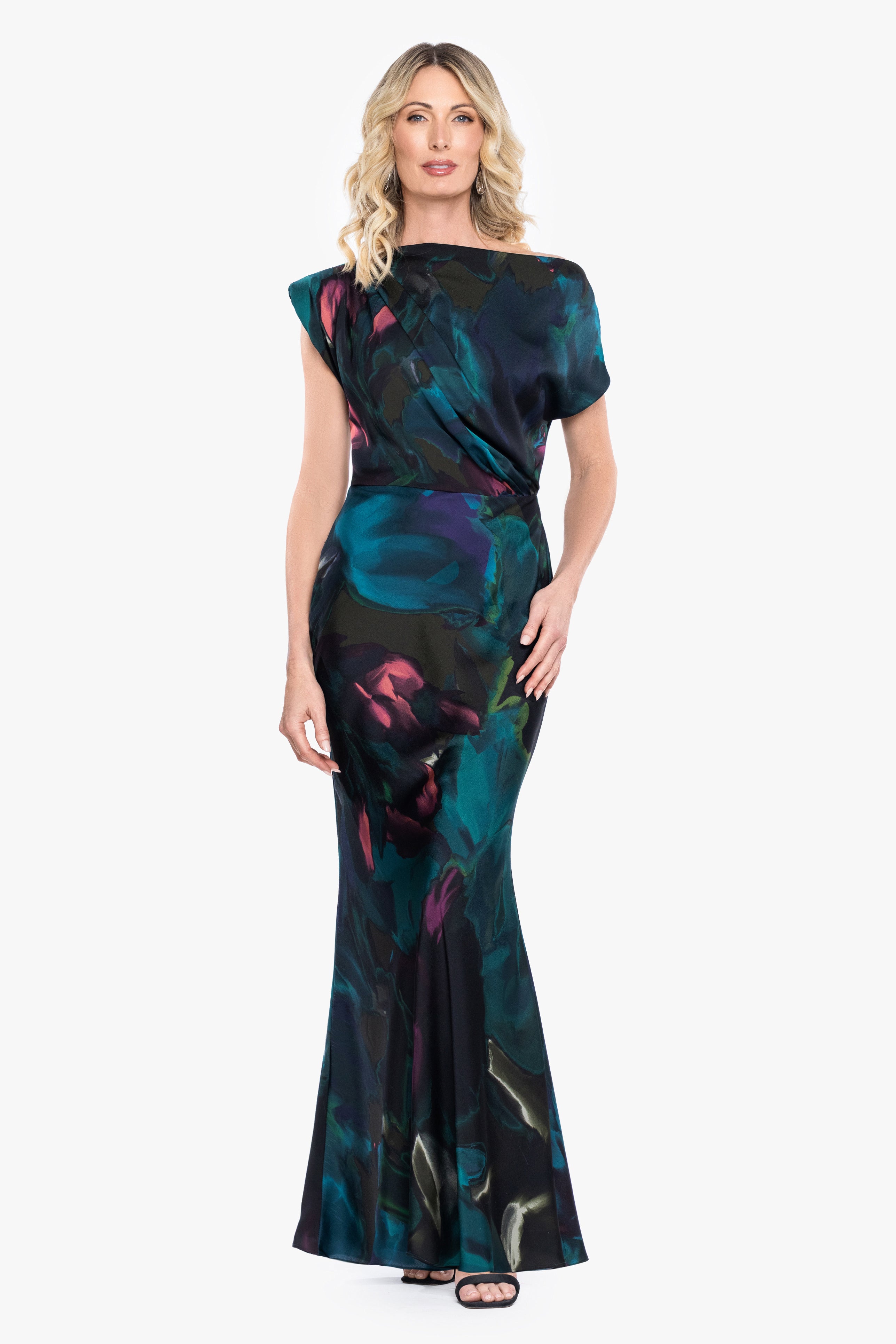 "Ariana" Abstract Hammered Satin Dress