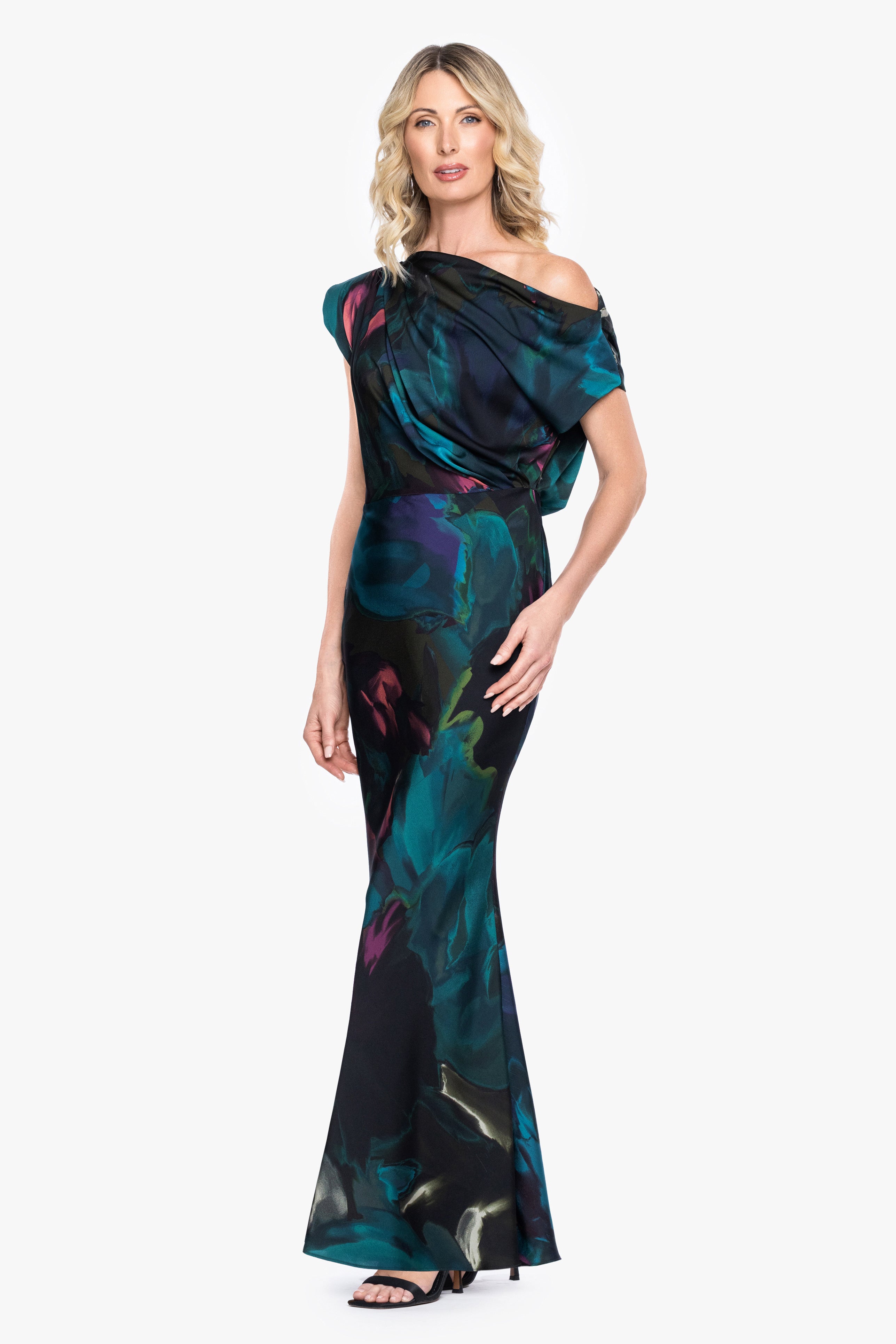"Ariana" Abstract Hammered Satin Dress