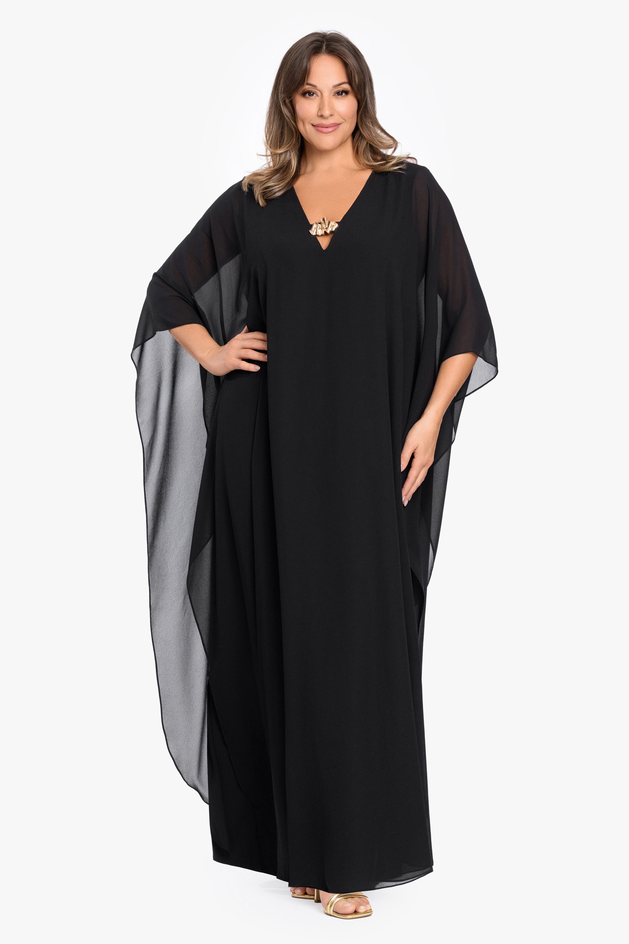 Plus "Katherine" Souffle Chiffon Kaftan Long Dress