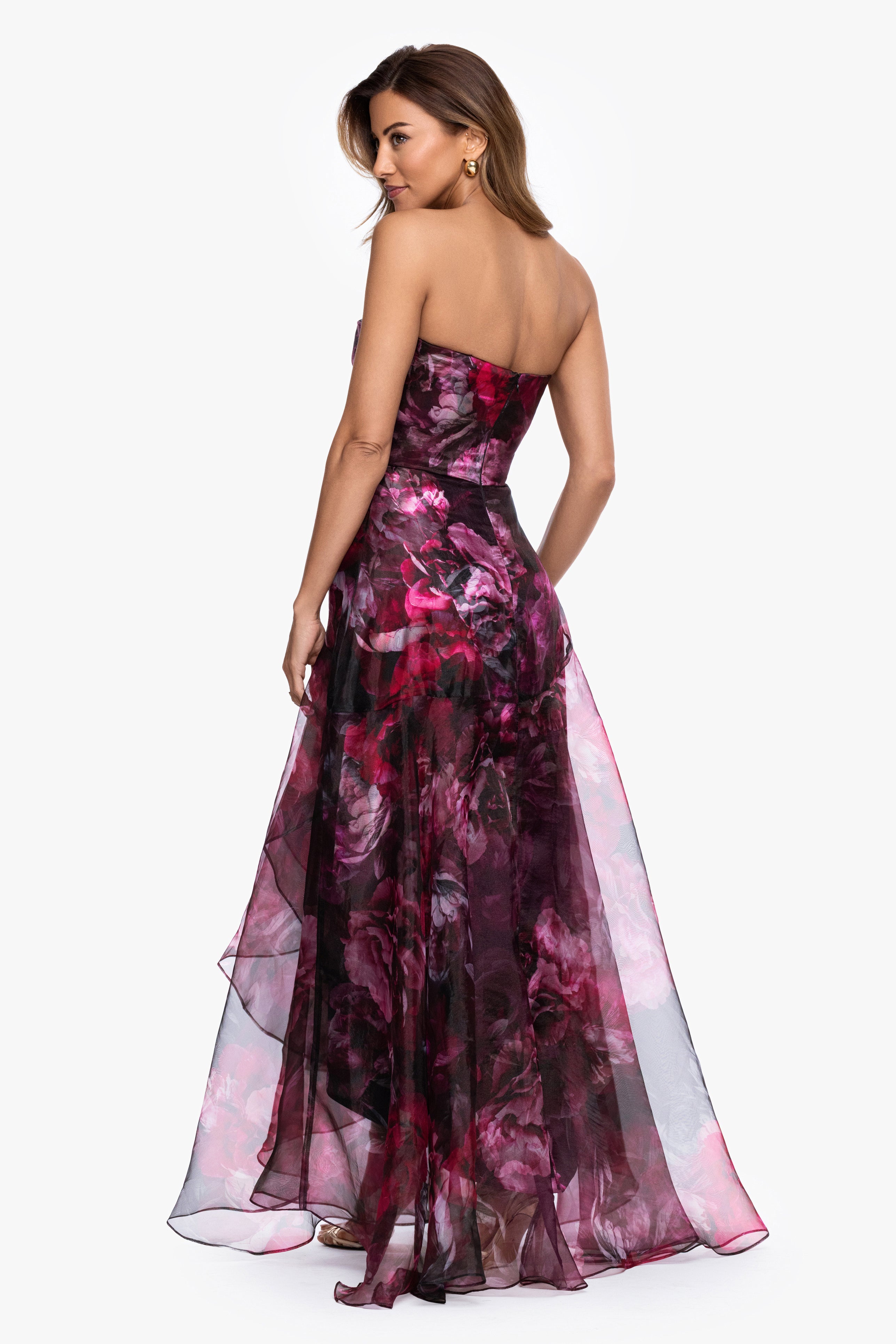 "Klara" Printed Organza Strapless Dress