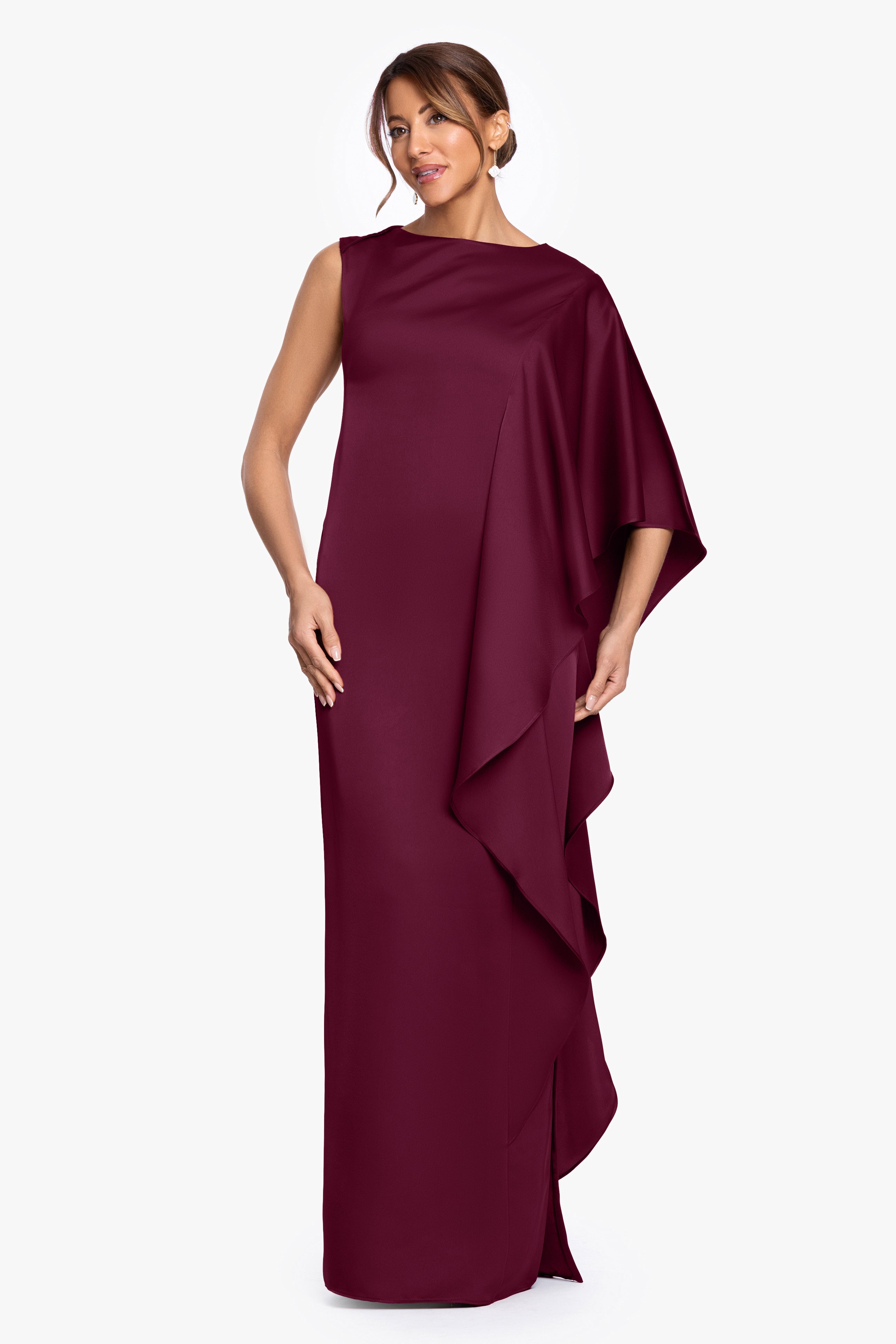 "Annie" Satin Kaftan Side Ruffle Dress