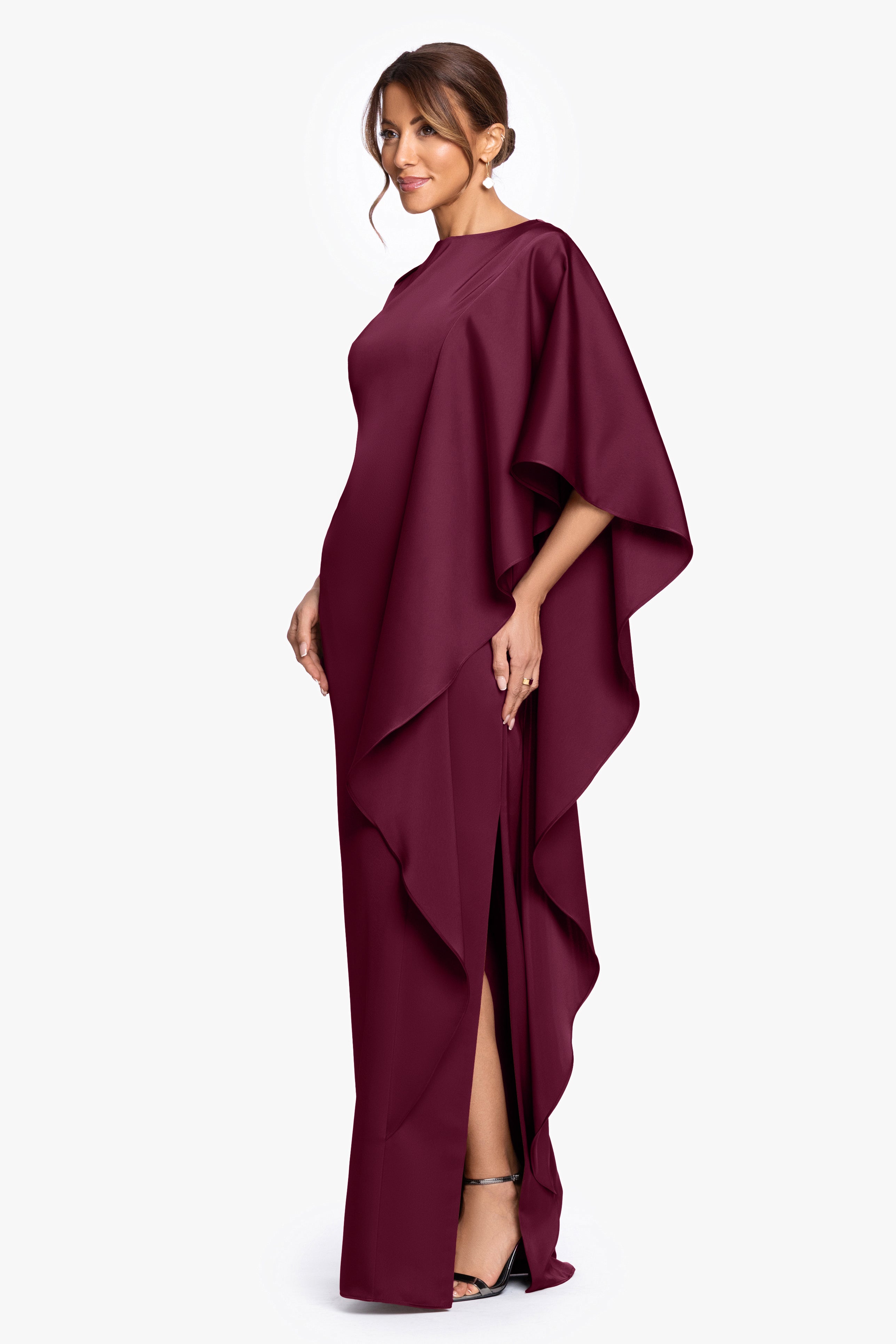 "Annie" Satin Kaftan Side Ruffle Dress