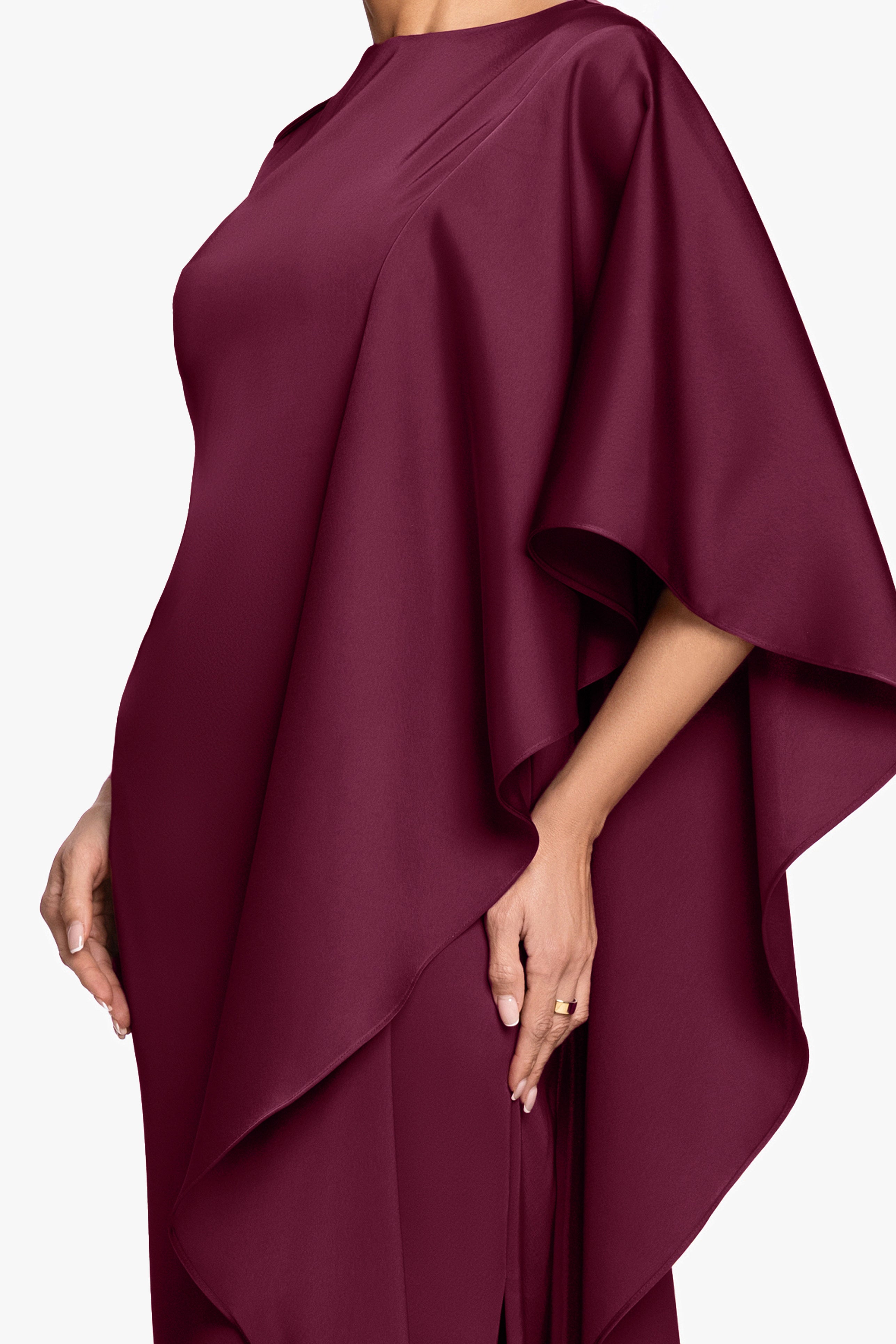 "Annie" Satin Kaftan Side Ruffle Dress