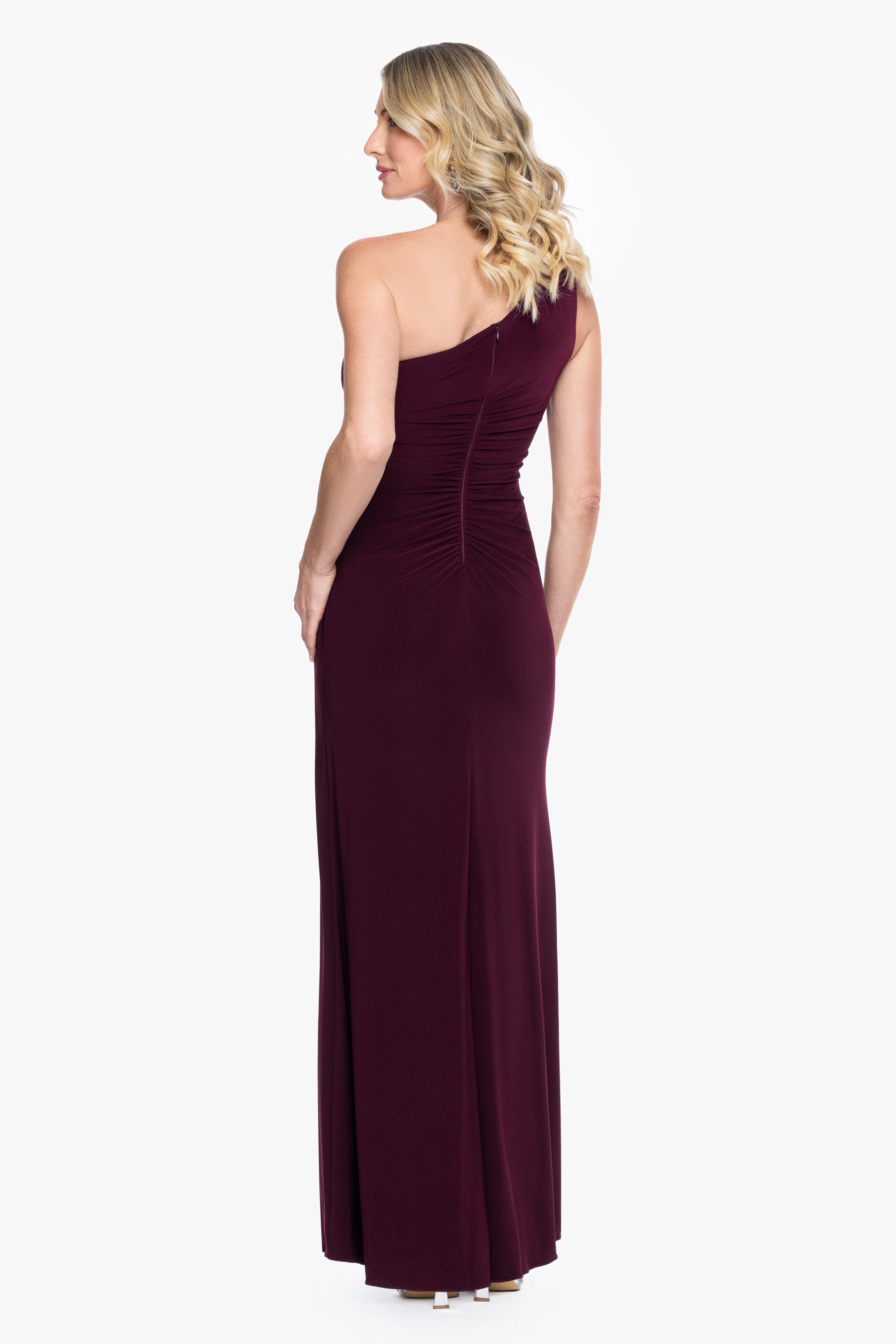"Alma" Jersey Knit One Shoulder Ruched Dress