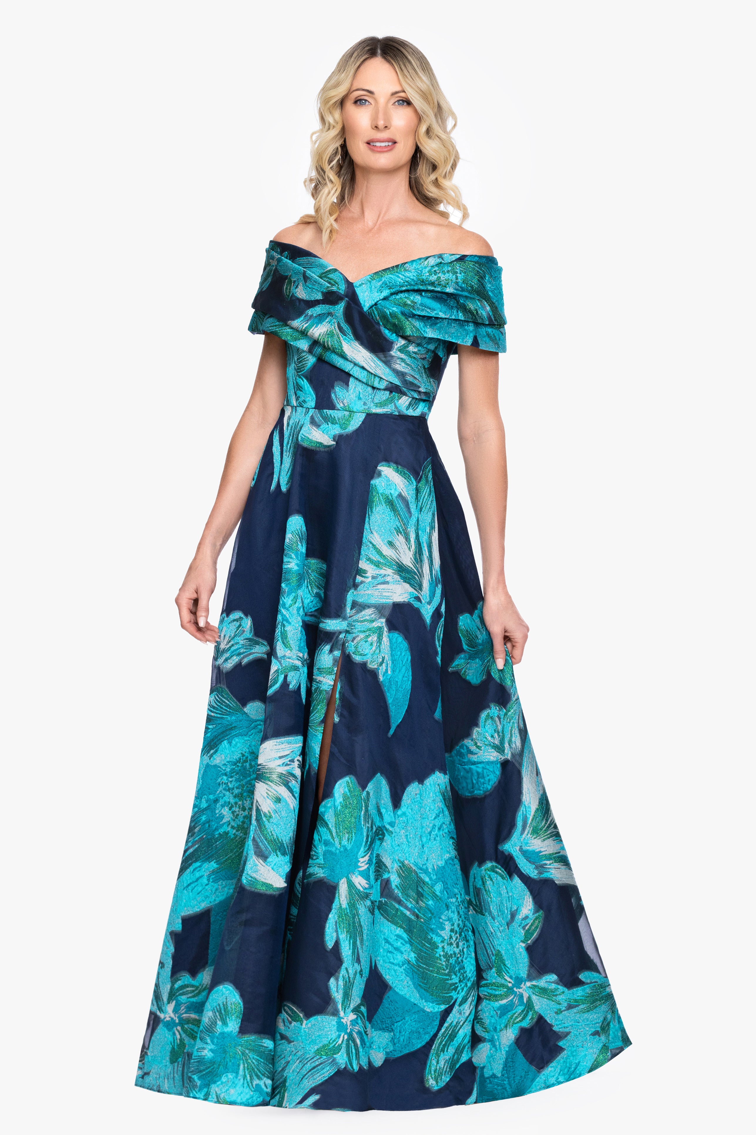 "Liza" Organza Brocade Off The Shoulder Gown