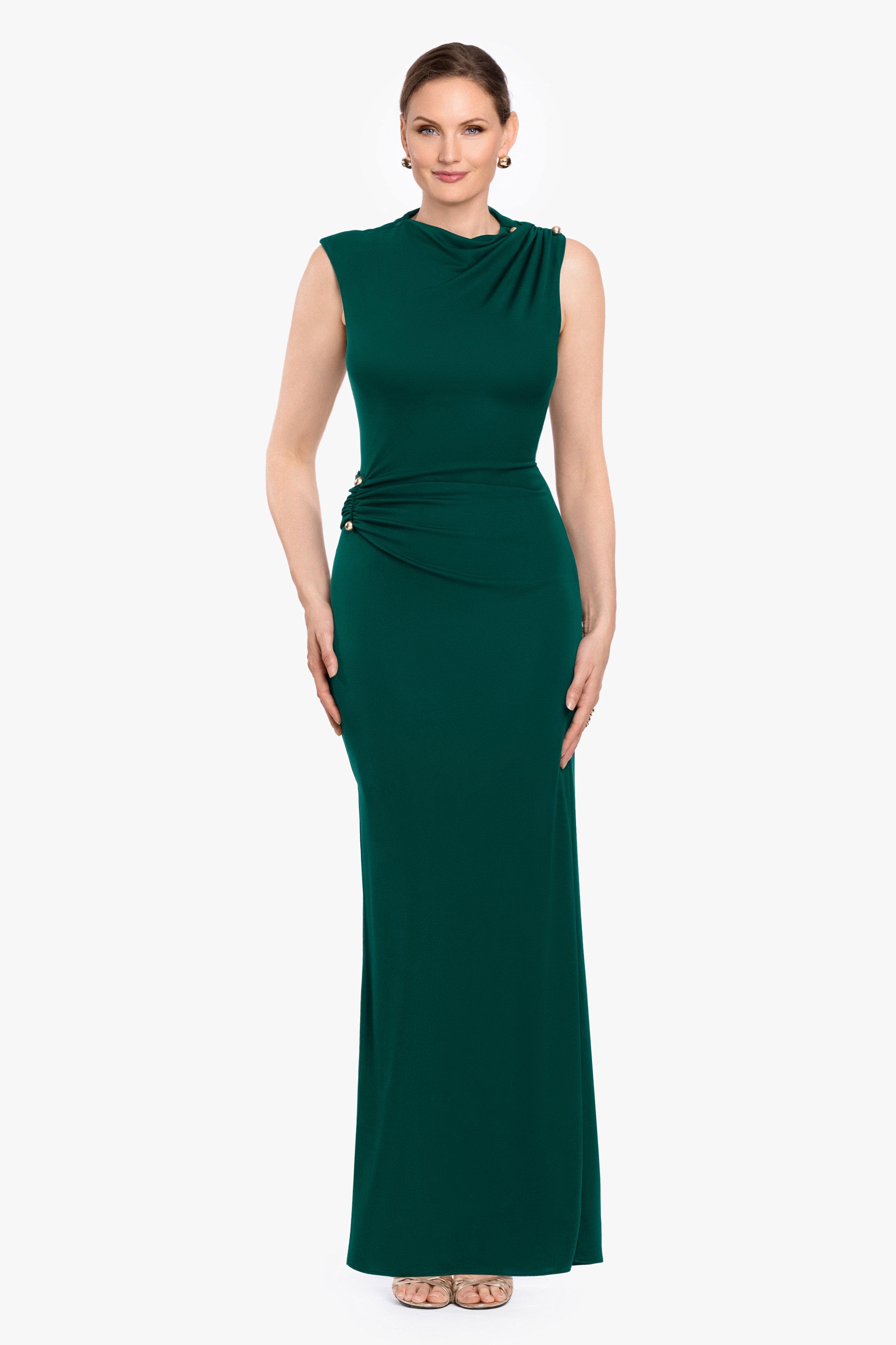 "Freya" Jersey Knit Mock Neck Long Dress