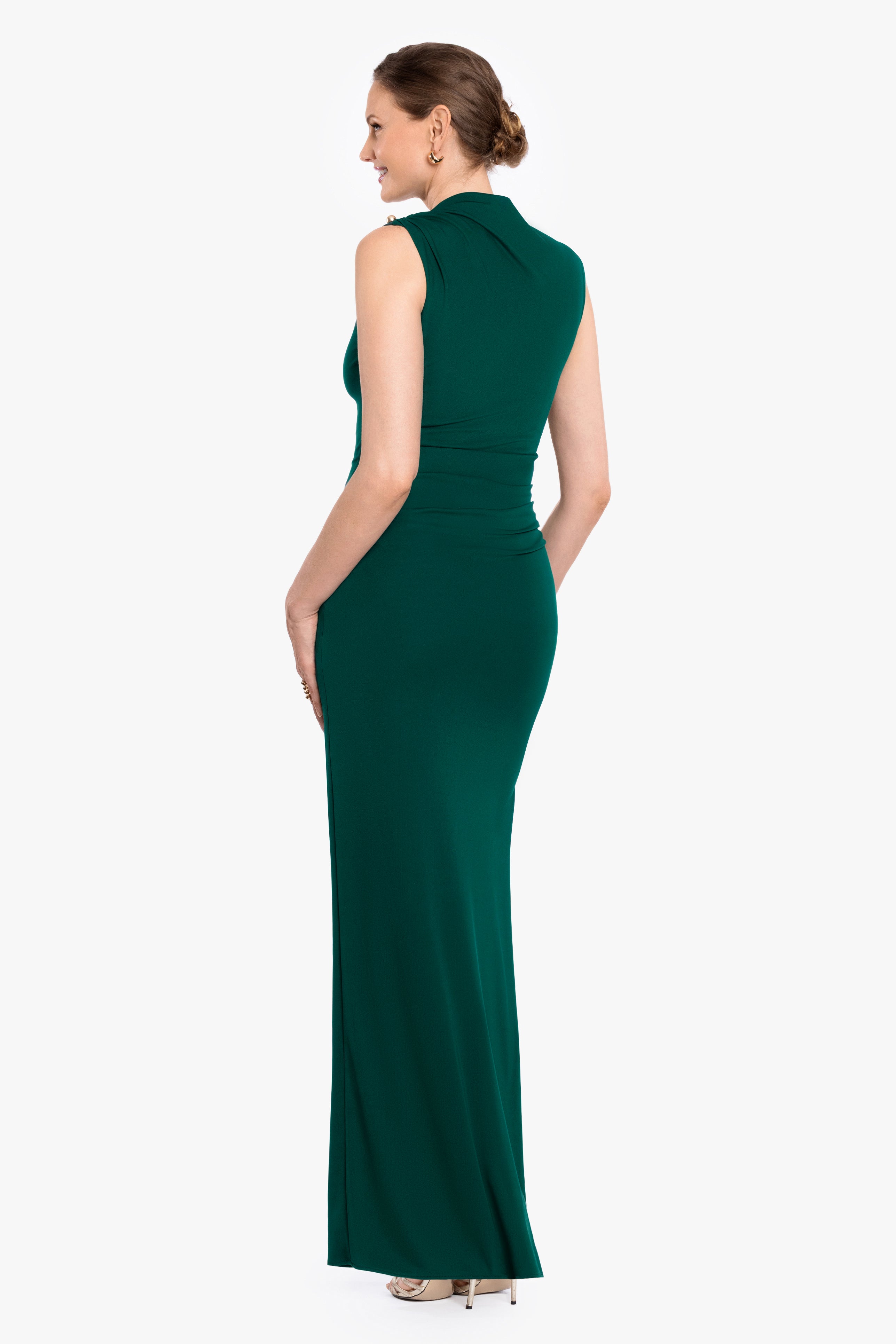 "Freya" Jersey Knit Mock Neck Long Dress