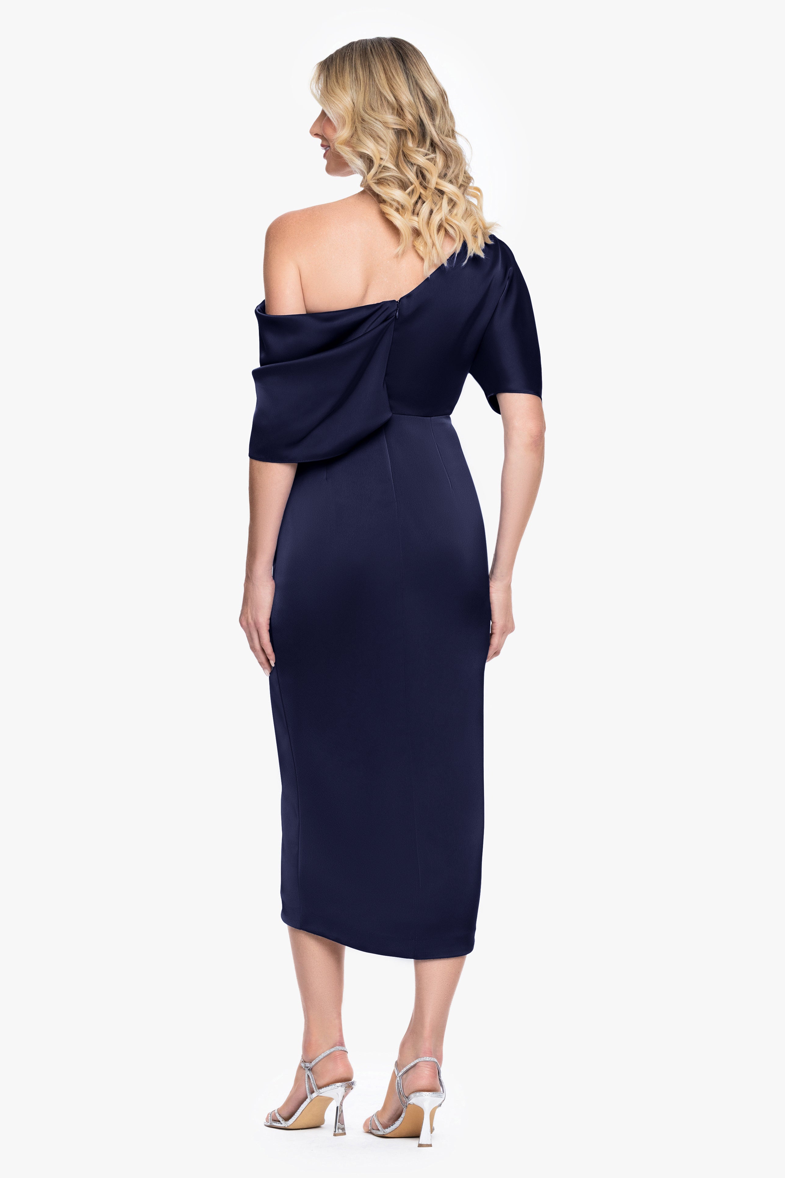 Sylvie Satin Short Sleeve Tulip Midi Dress