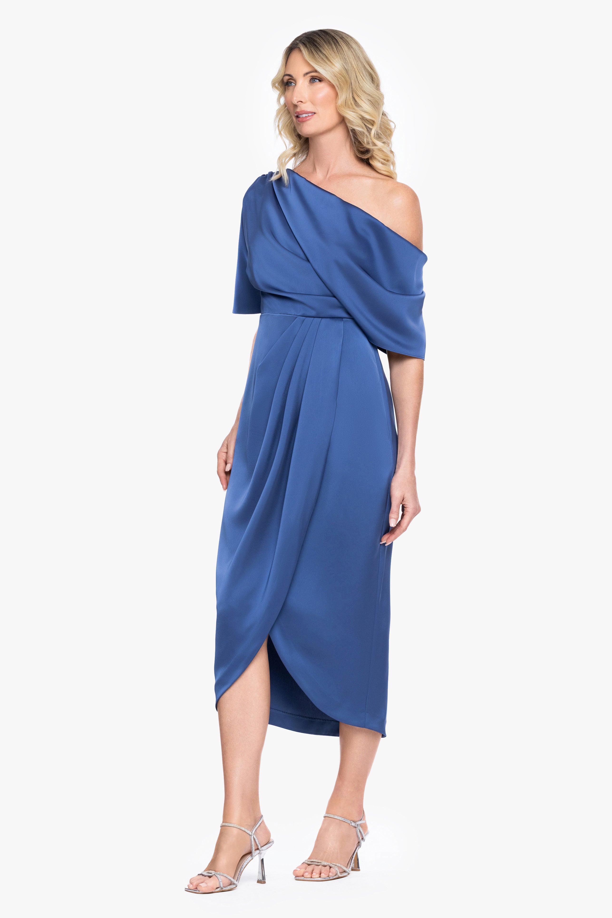 Sylvie Satin Short Sleeve Tulip Midi Dress