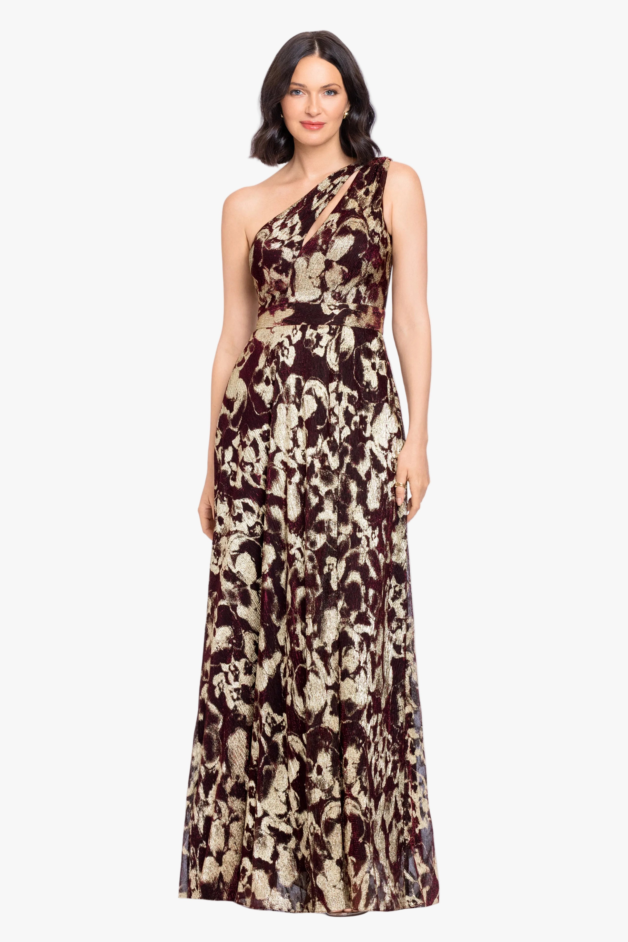 "Sadie" Crinkle Foil One Shoulder Dress