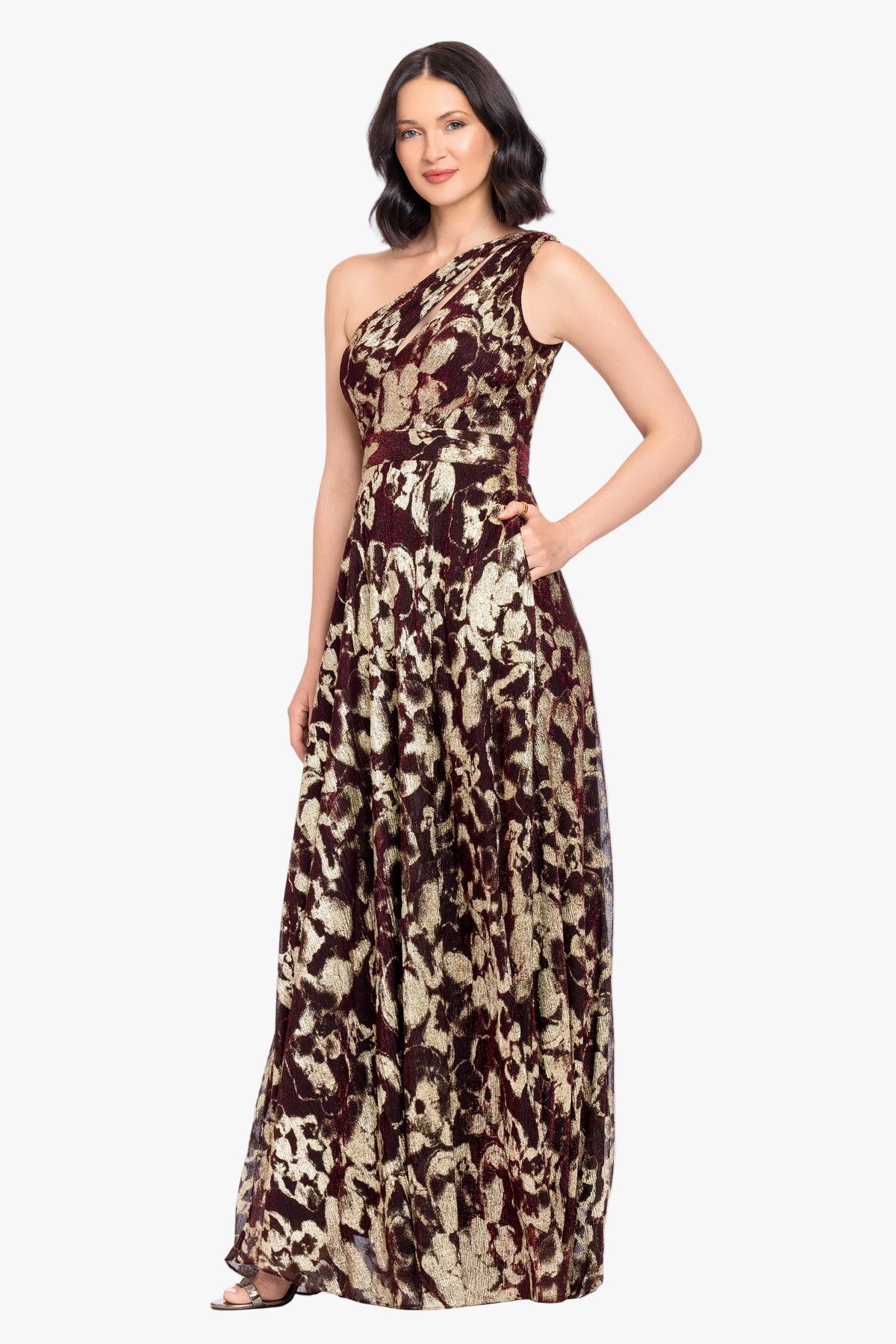 "Sadie" Crinkle Foil One Shoulder Dress