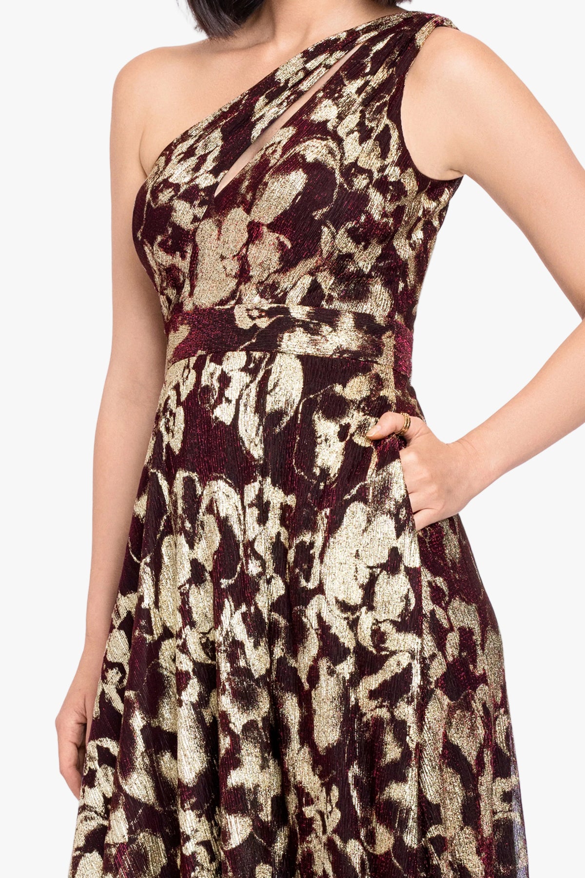 "Sadie" Crinkle Foil One Shoulder Dress
