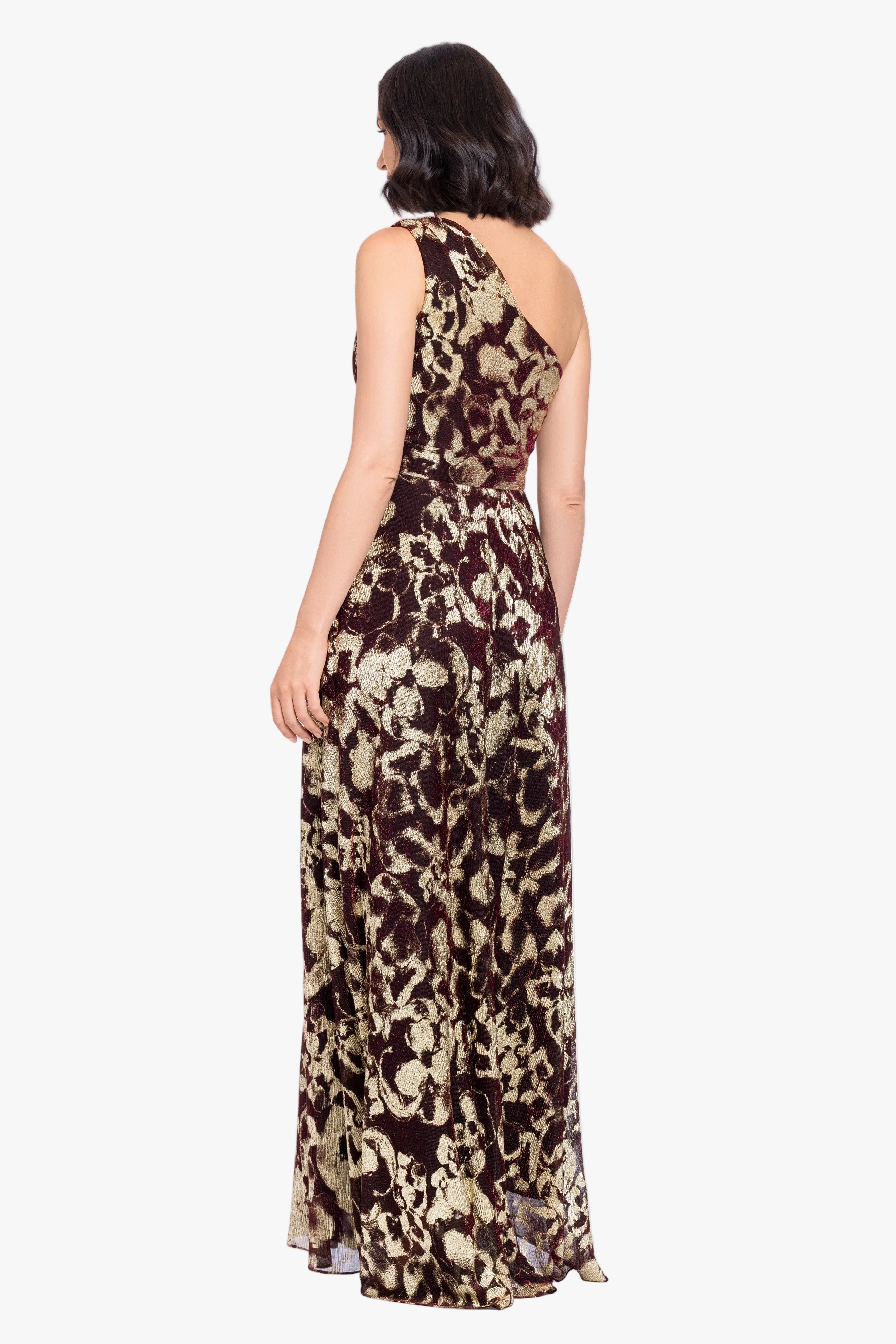 "Sadie" Crinkle Foil One Shoulder Dress
