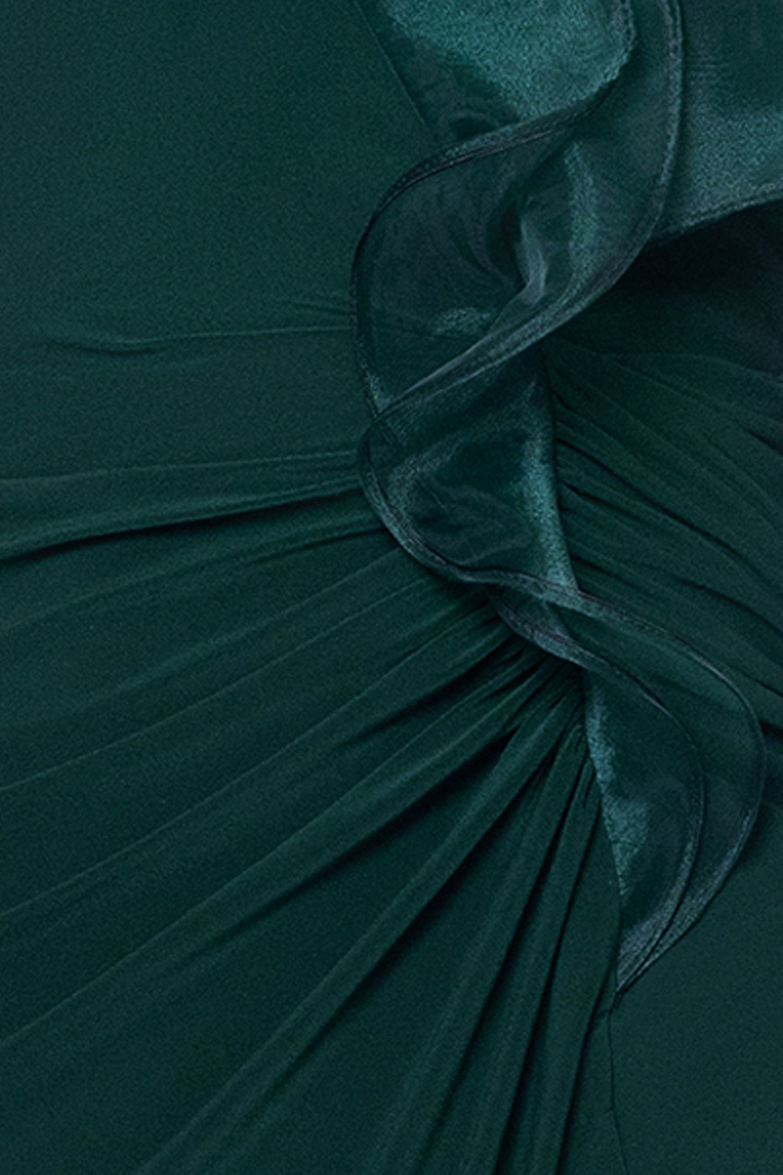 "Jade" Jersey Knit One Shoulder Organza Ruffle Long Dress